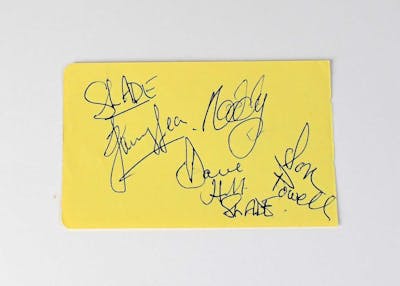 SLADE; an autograph book page bearing the signatures of the band | Barnebys