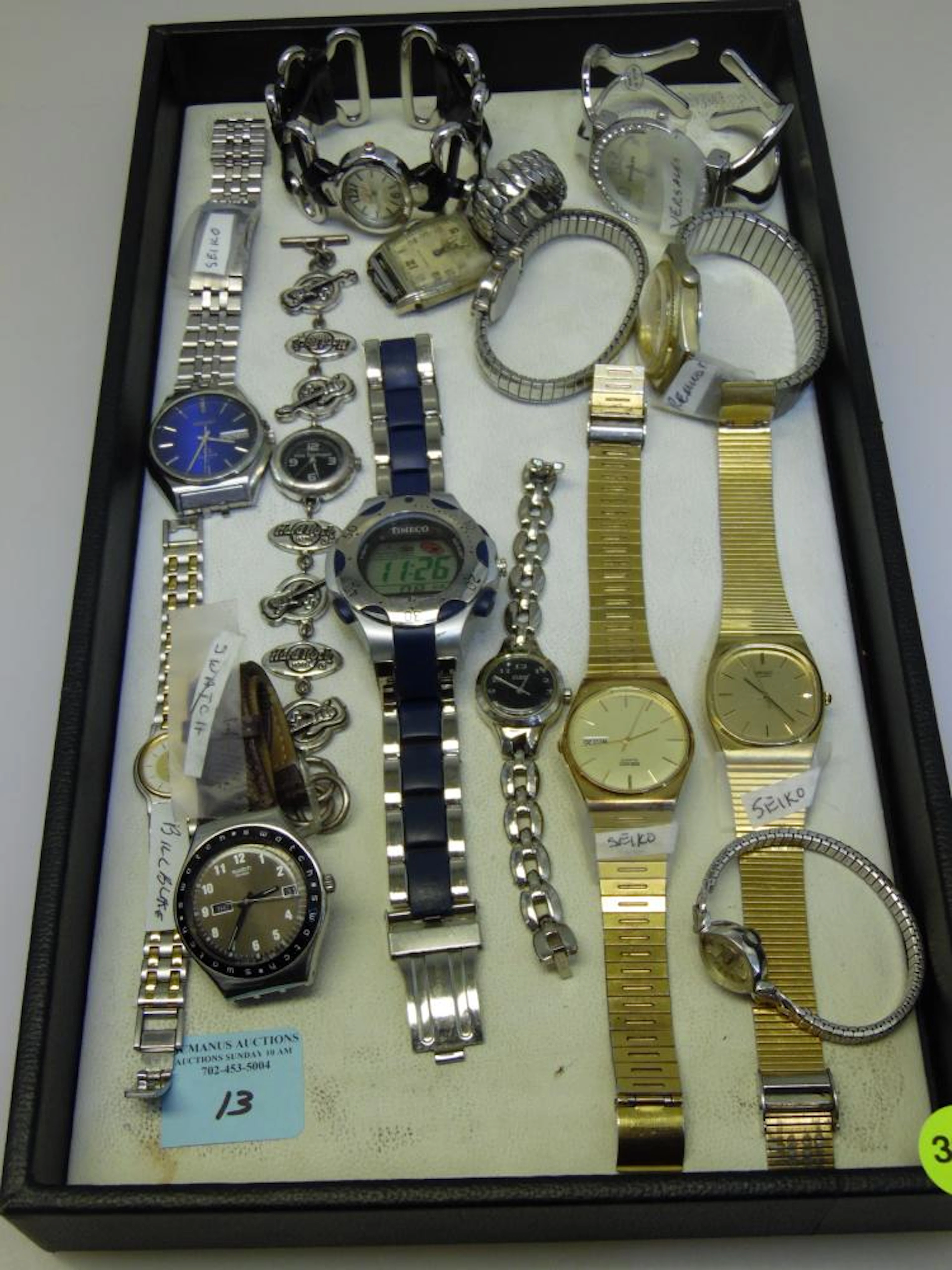 TRAY LOT OF WATCHES - SEIKO, VERSAILLES, SWATCH, BILL BLAKE & MORE