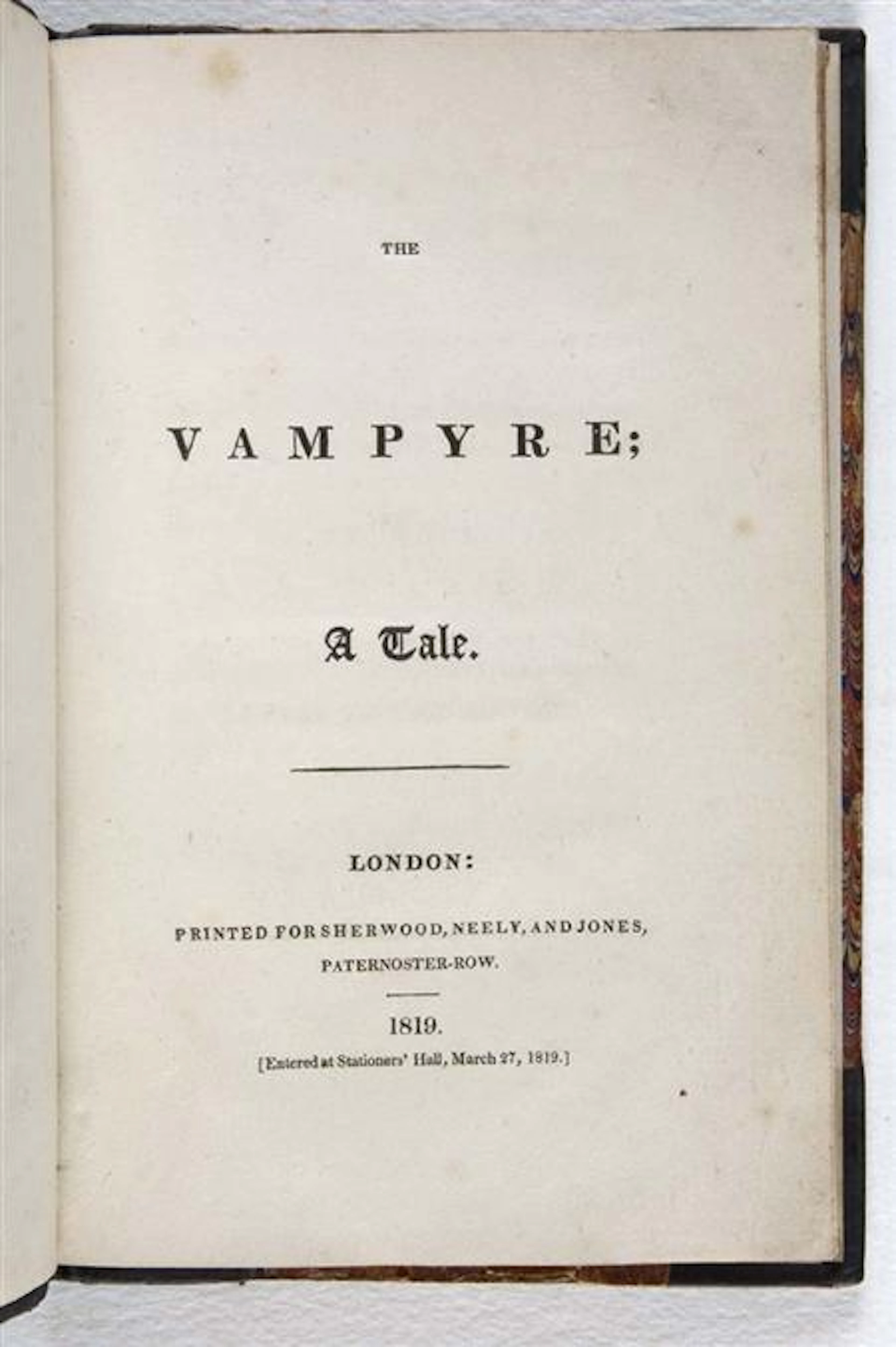 [Polidori, John William], The vampyre; a tale. London: Sherwood, Neely and Jones, 1819, first edition, second issue, half-title, late...