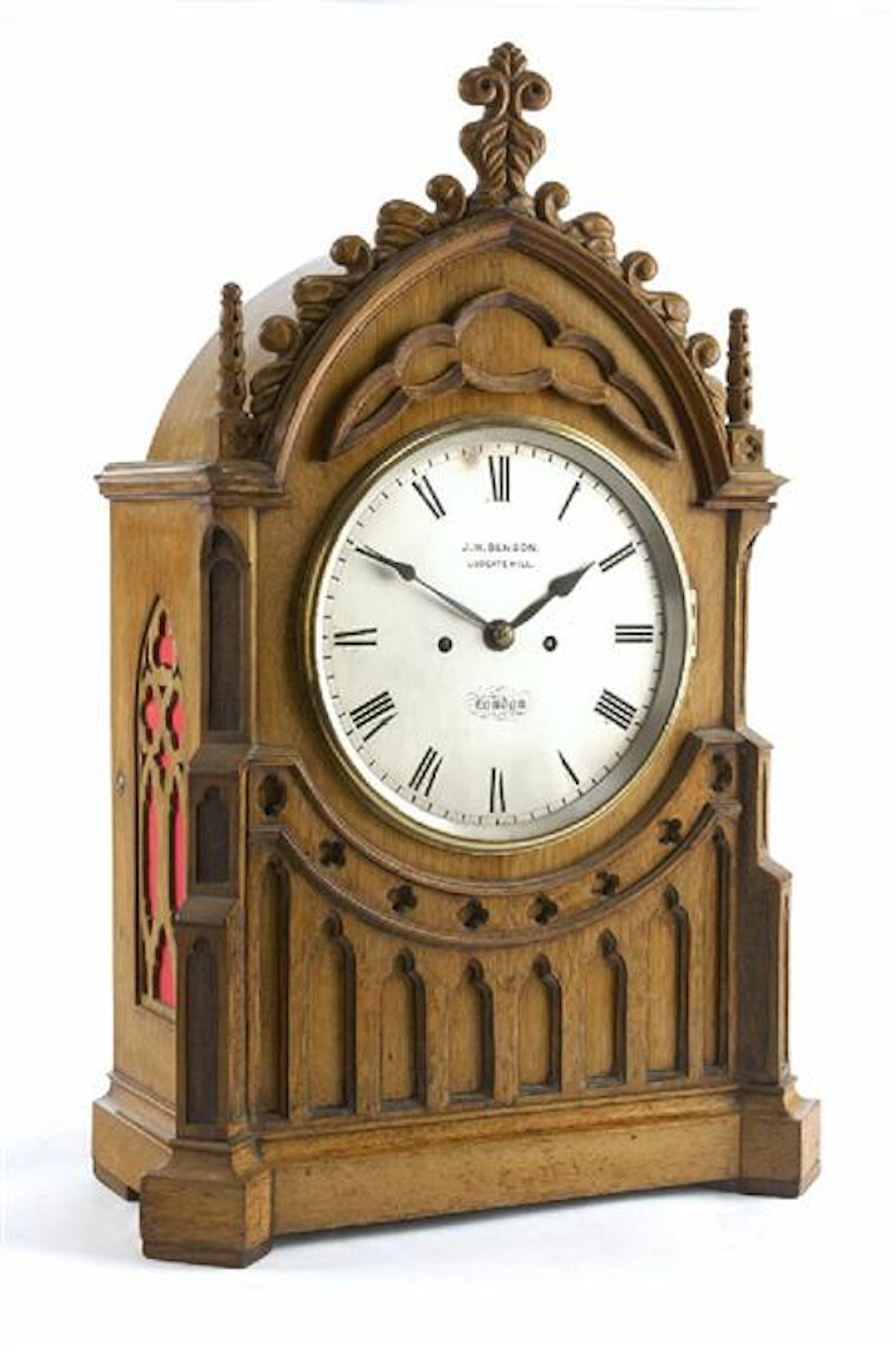 A Victorian period Gothic Revival oak bracket clock, By J.W. Benson, London