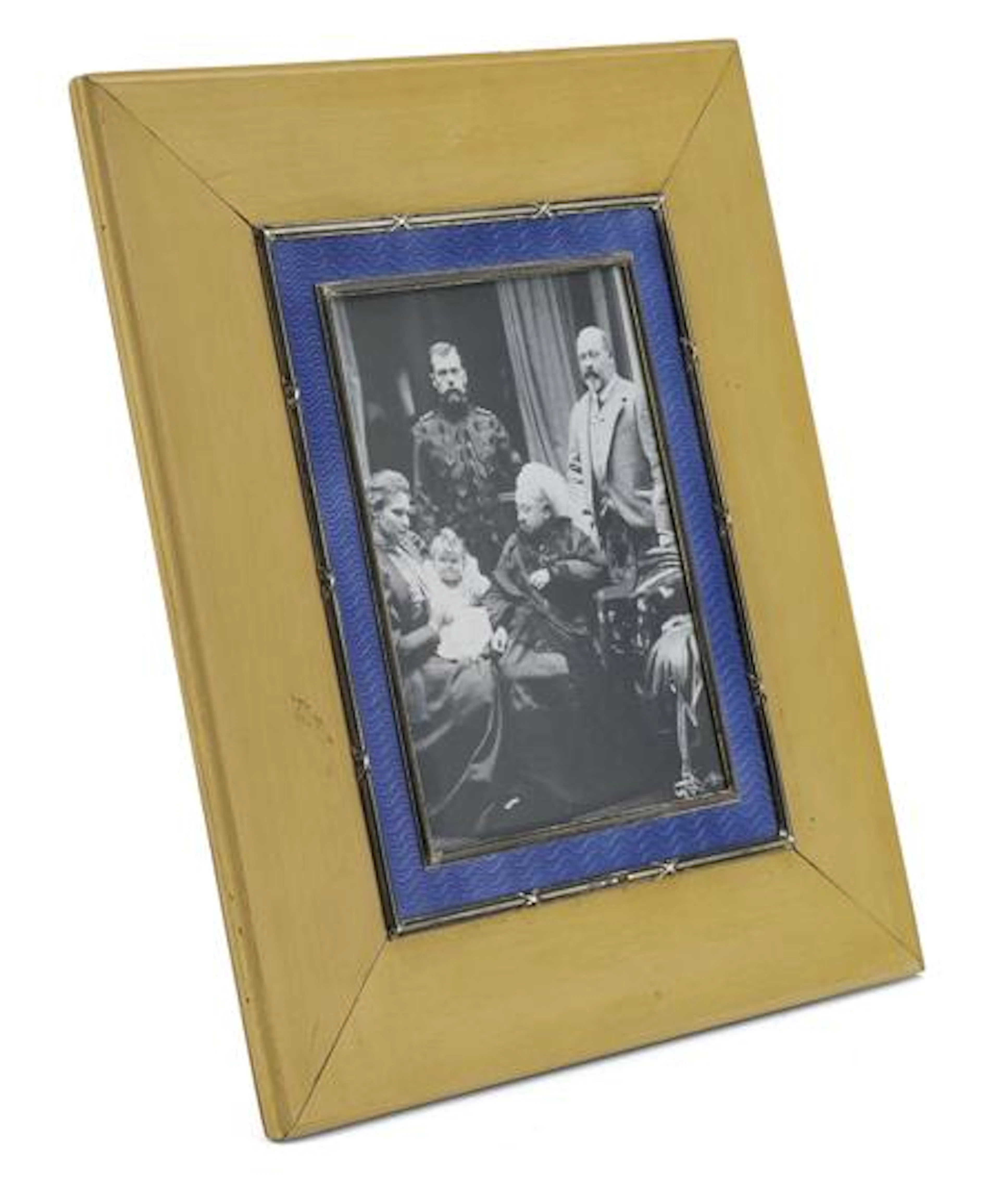 A Fabergé silver-mounted guilloché enamel wood photograph frame, Workmaster Karl Gustav Armfeldt, St. Petersburg, 1896-1908