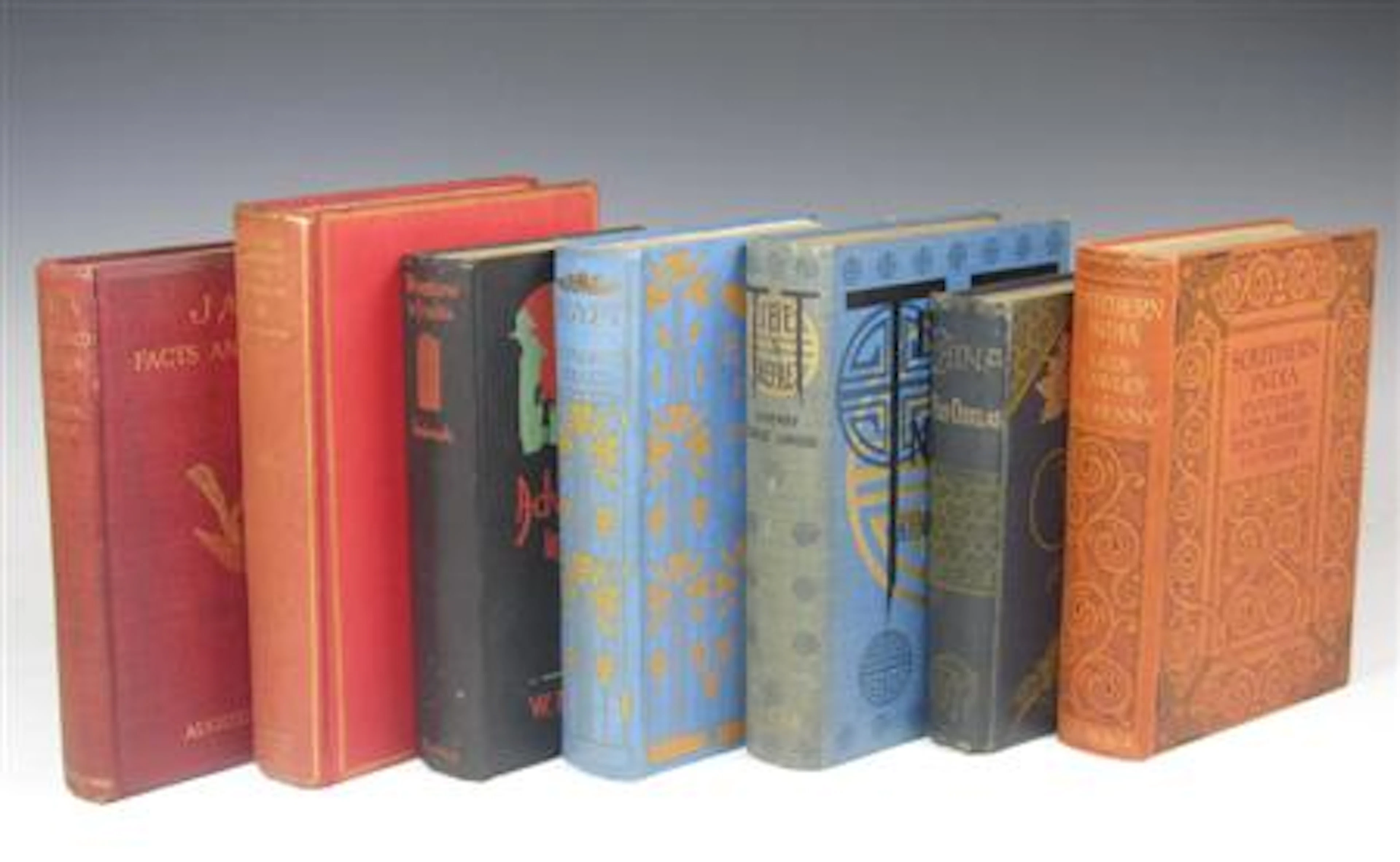 A collection of travel books in decorative cloth, including Douglas, Robert K., China. Society for Promoting Christian Knowledge, 1882....