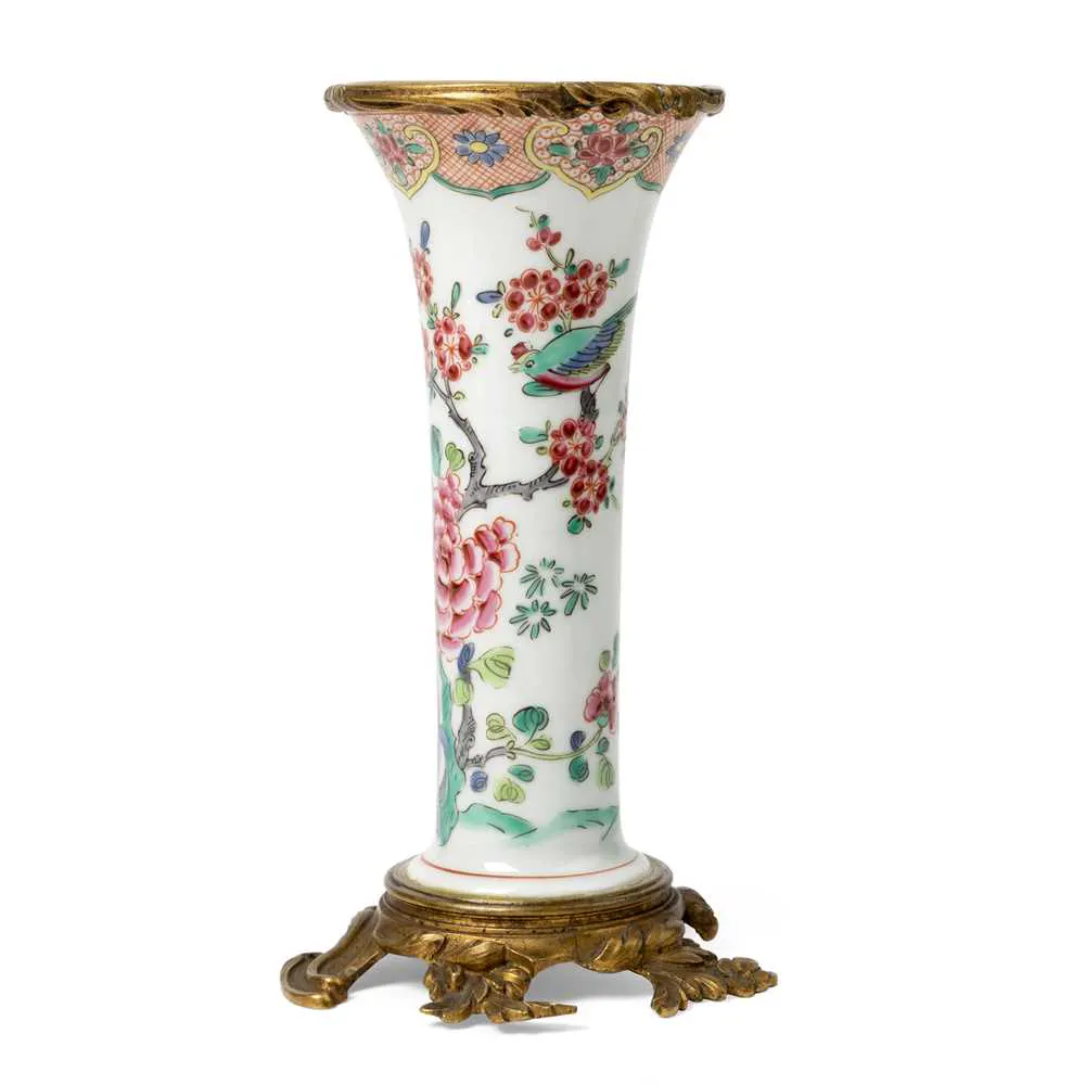 Vase De Jardin En Porcelaine Rose Blush – Ornements Bronze Ormolu – 8,5 X 15 Pouces – Neuf