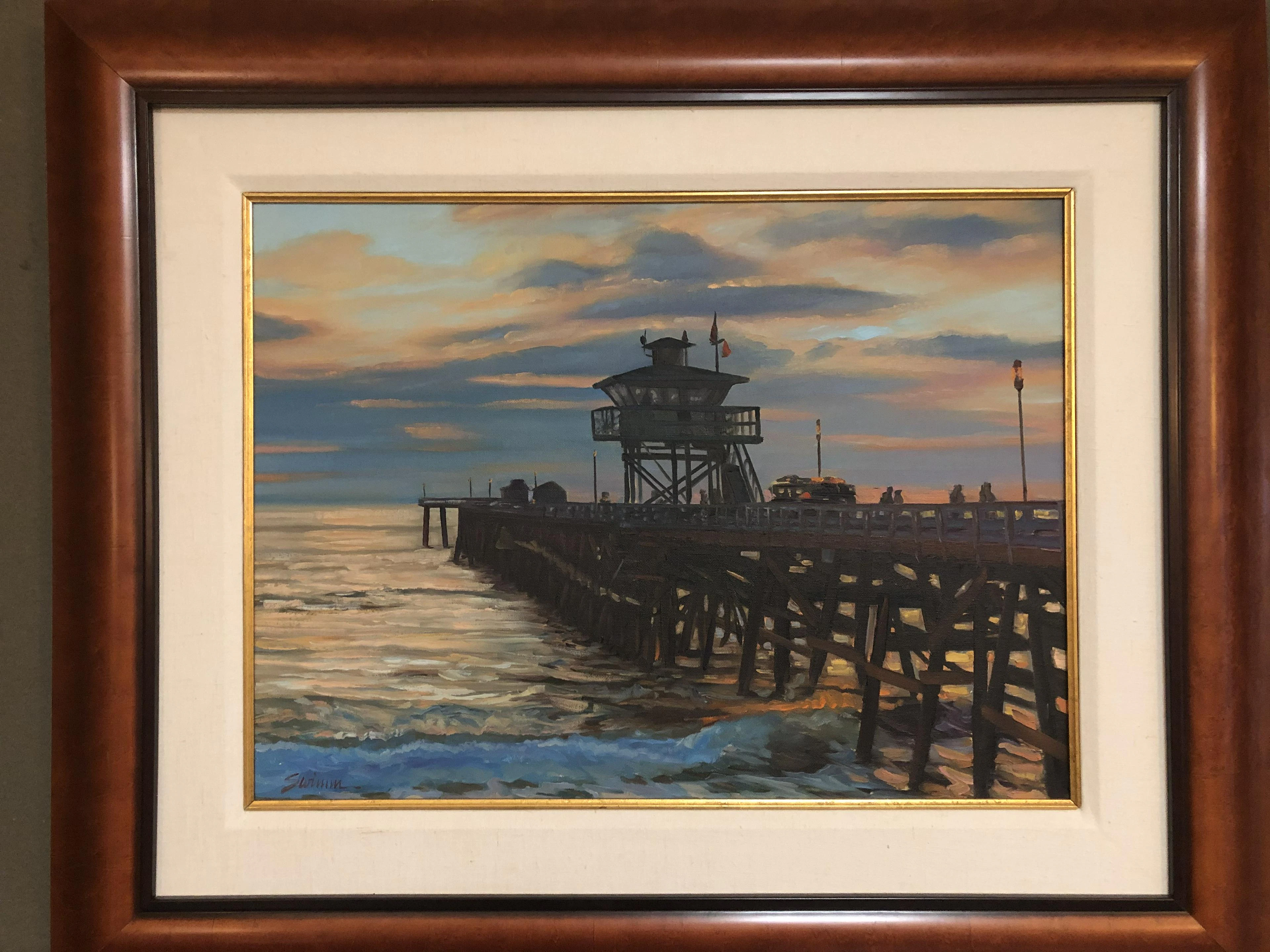 Tom Swimm Original Oil Painting "Pier Sunset"