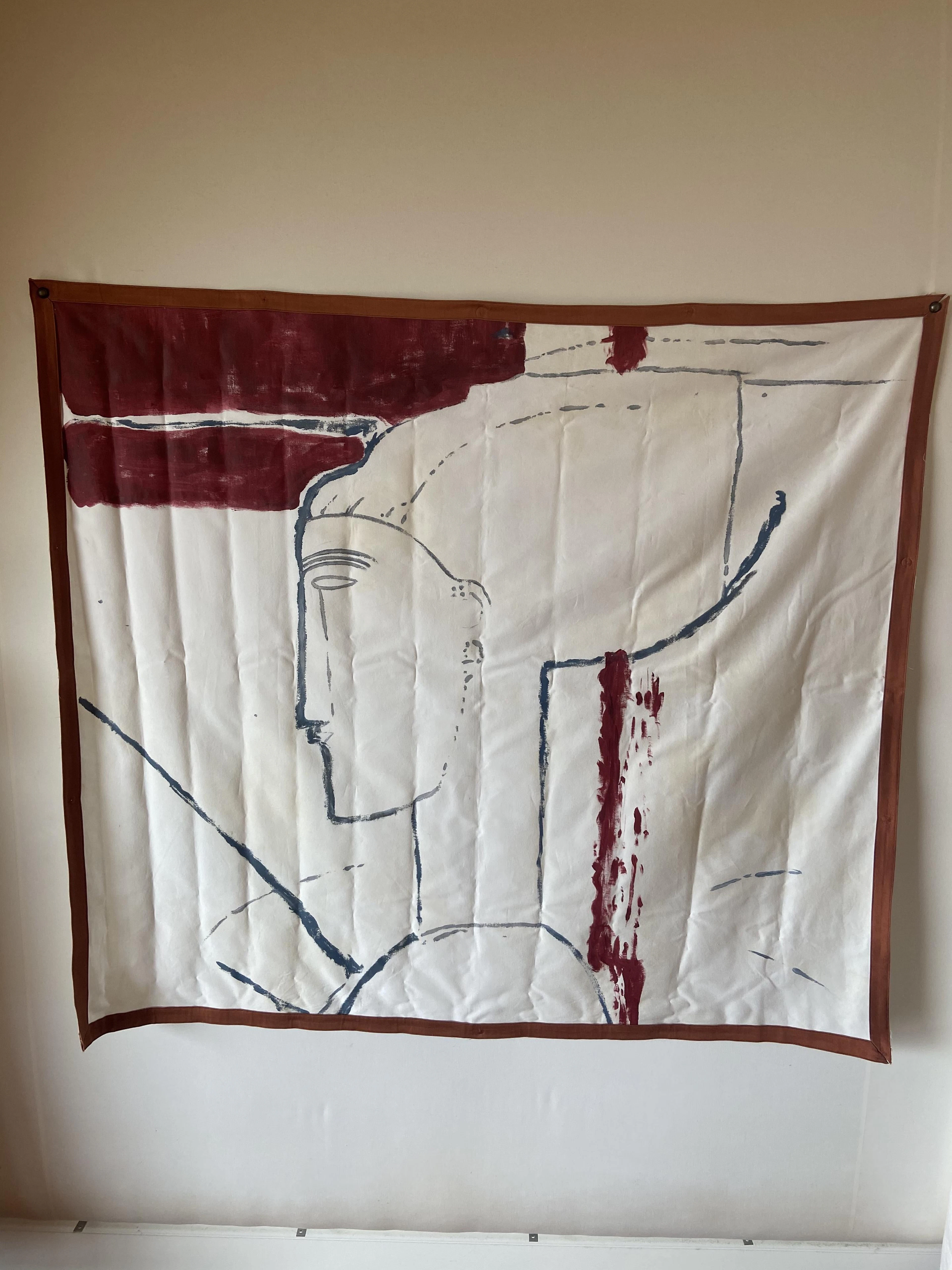 Fabric Hand Painted Tapestry after Amedeo Modigliani ~