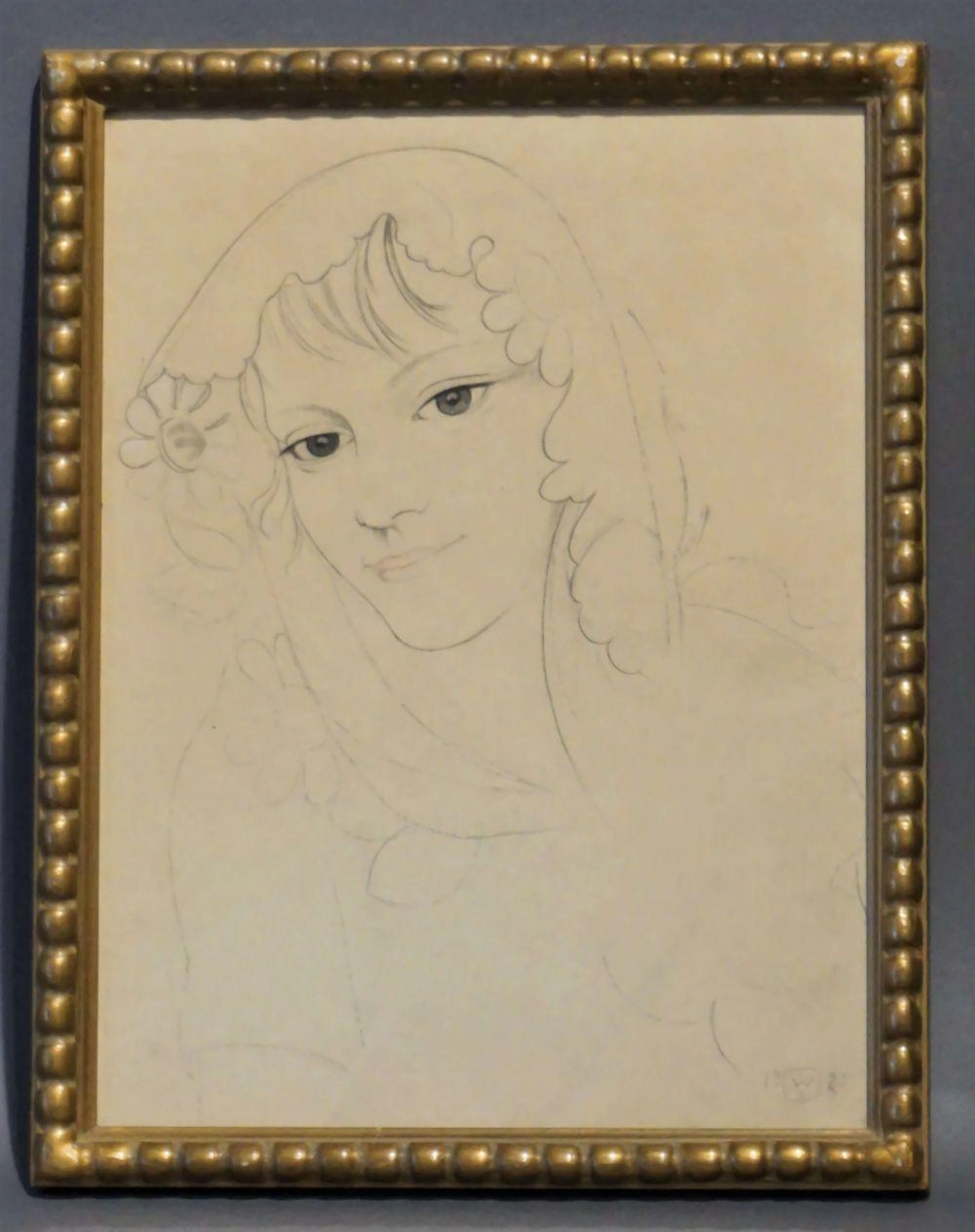 SAUER Walter Dessin monogrammé WS pour Walter Sauer "Portrait de jeune fille"