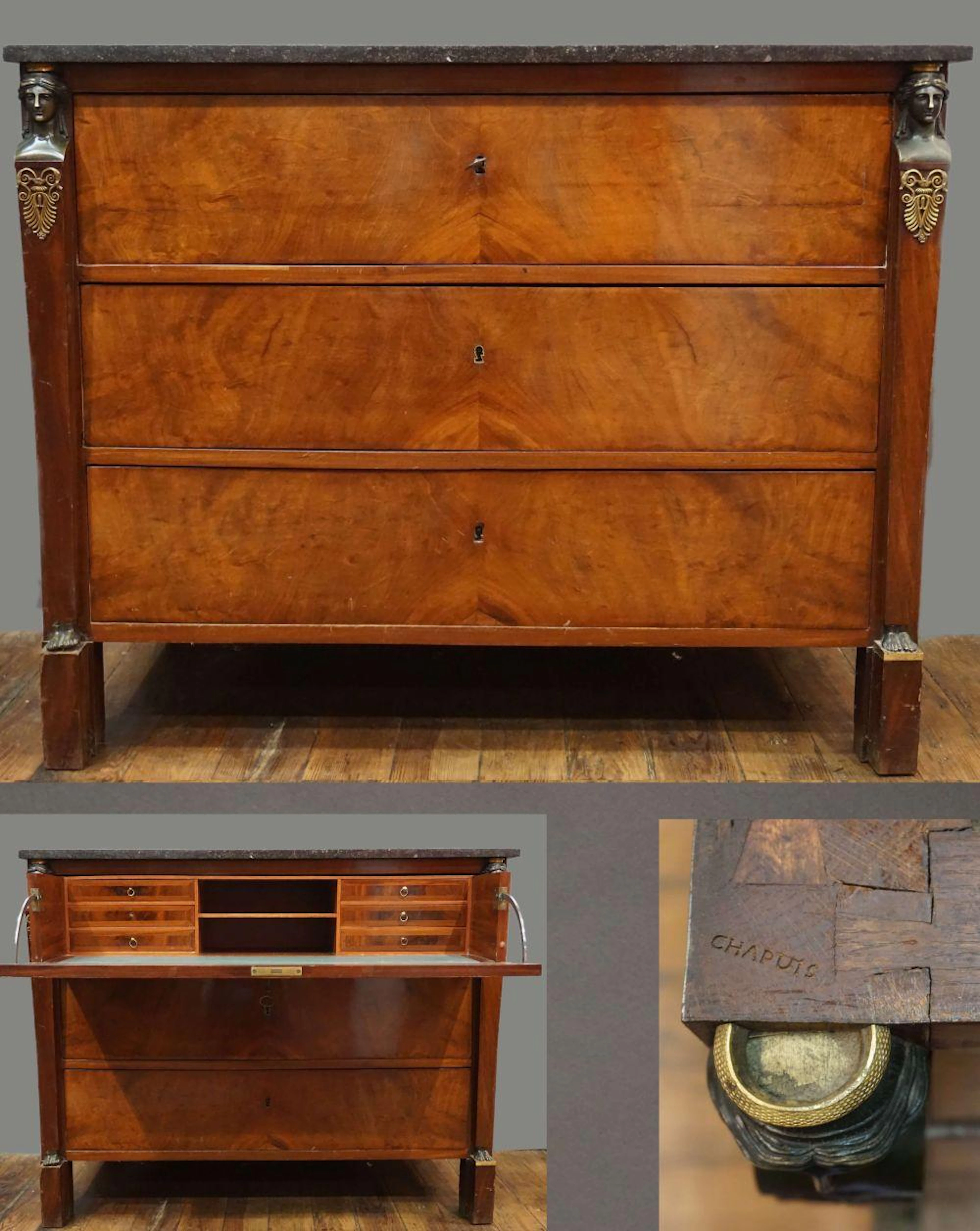 CHAPUIS Jean-Joseph Commode secrétaire Empire en acajou estampillée Chapuis