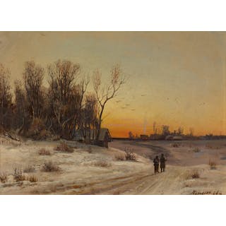 VORONKOV, ALEKSEI (1859-?) - Winter Landscape with a Sunset
