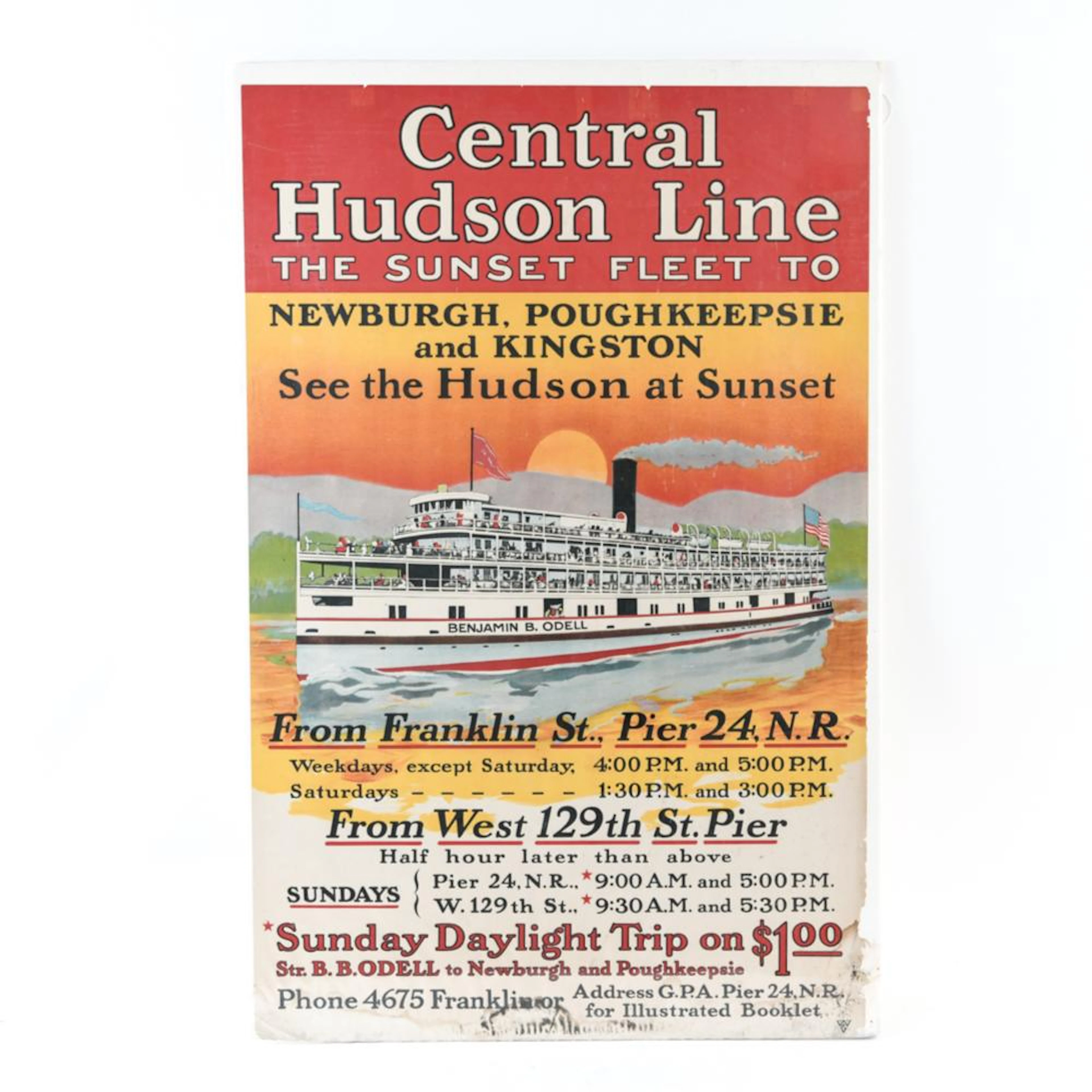 ORIGINAL CENTRAL HUDSON LINE STEAMER BOAT POSTER