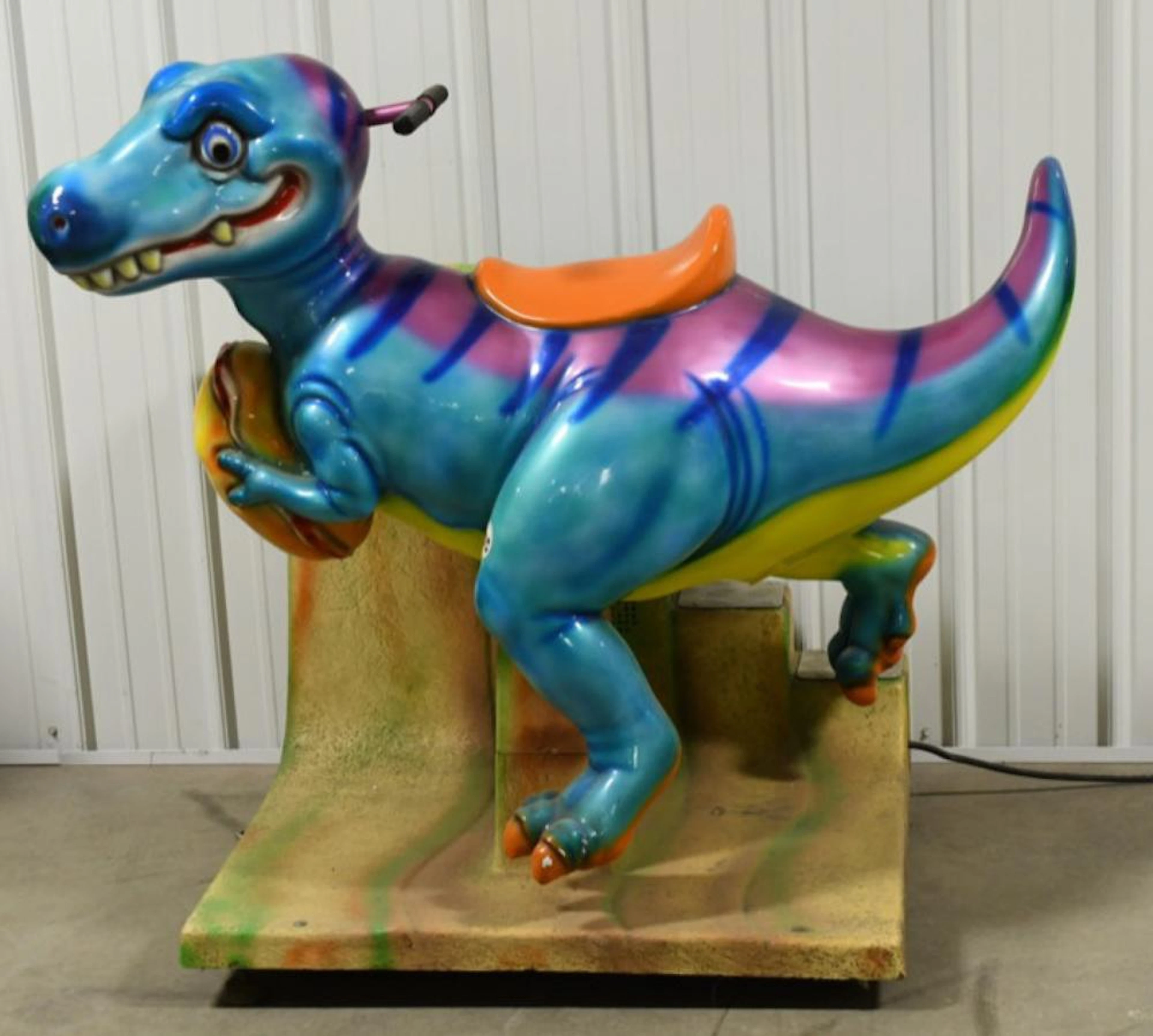 Vintage Fiberglass Coin Op Ride On Dinosaur