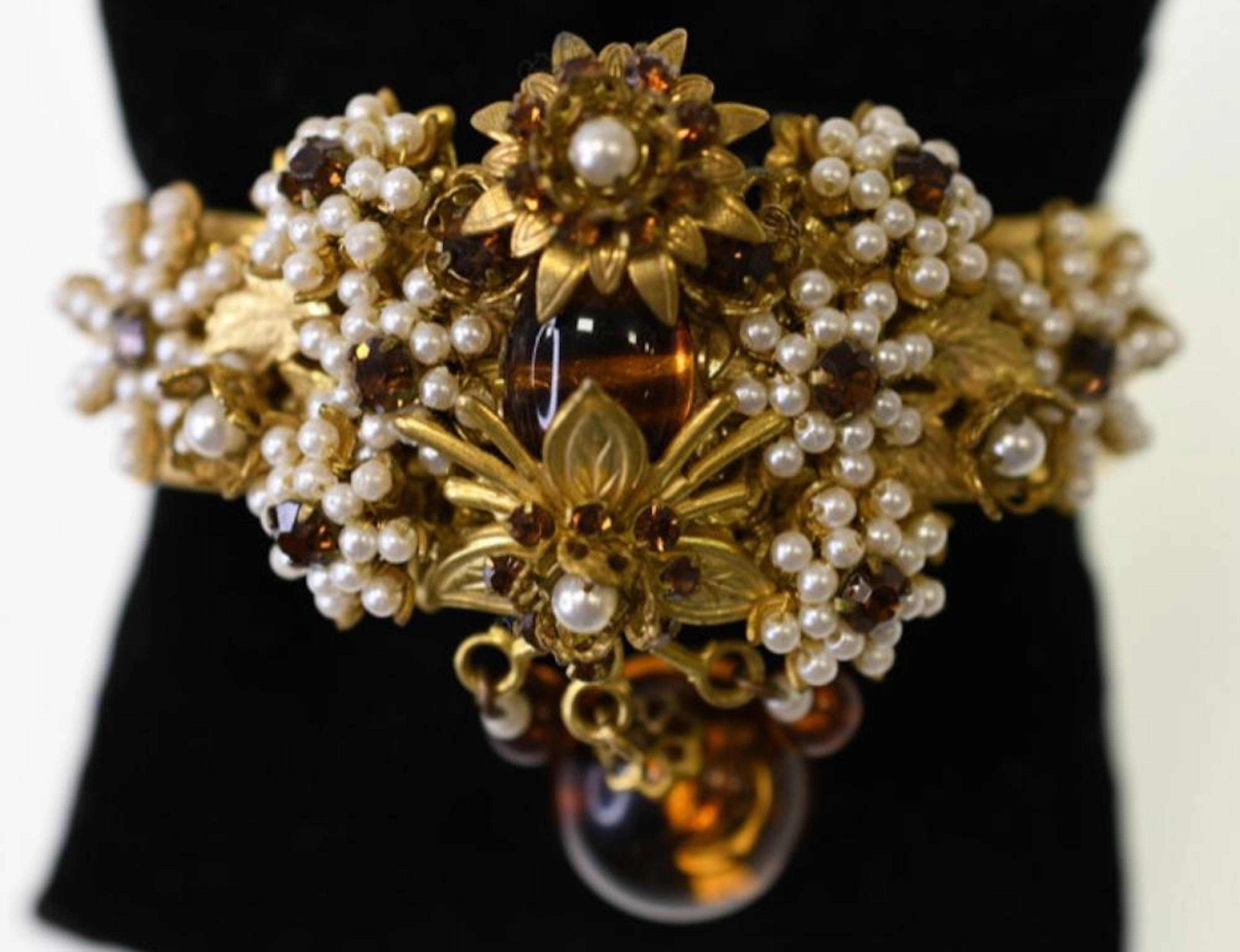 Stanley Hagler Amber Beads & Pearl Bracelet