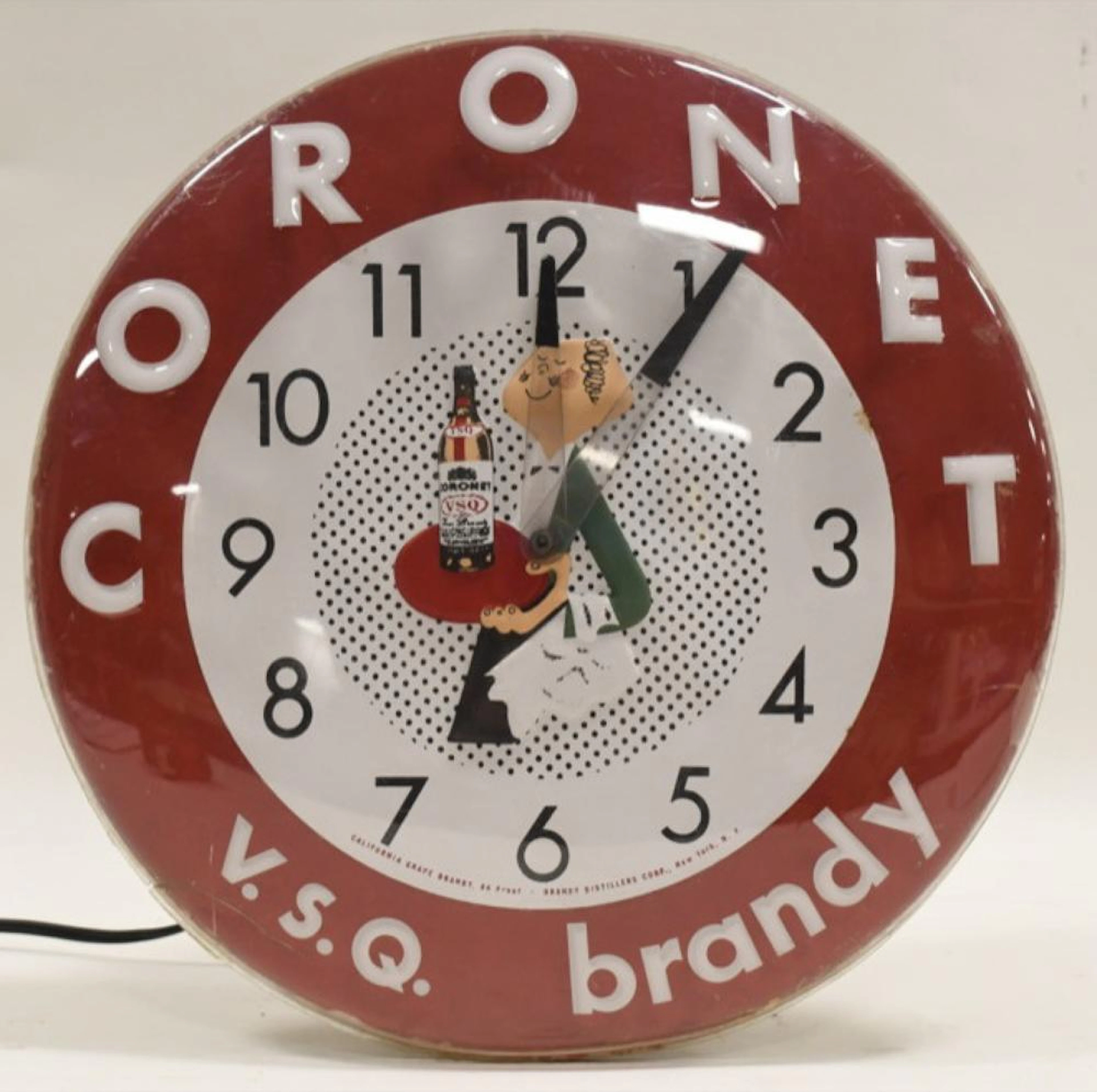 Vintage Coronet V.S.Q. Brandy Embossed Adv Clock