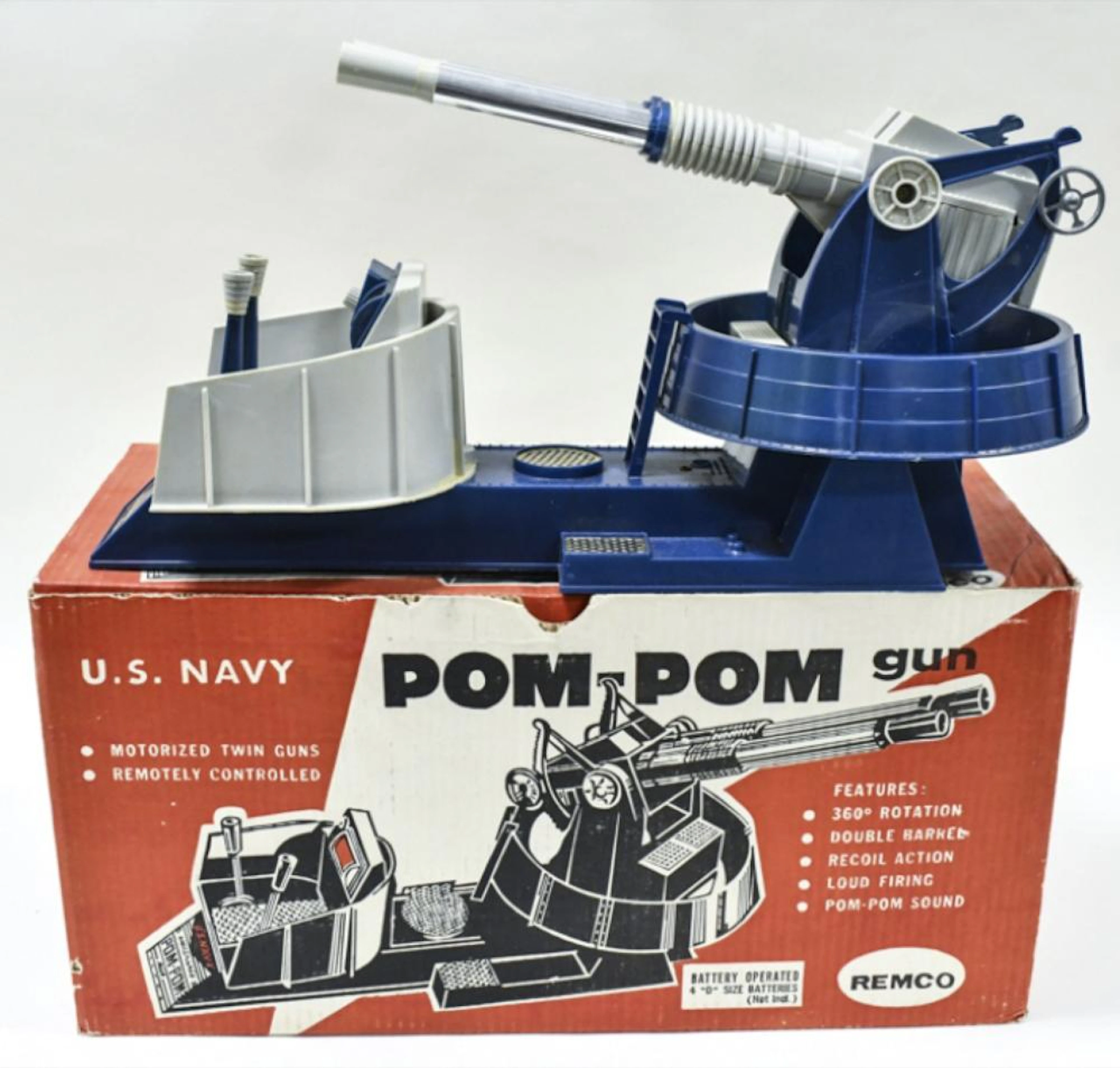 Remco Battery Op. U.S. Navy Pom-Pom Gun w/ Box