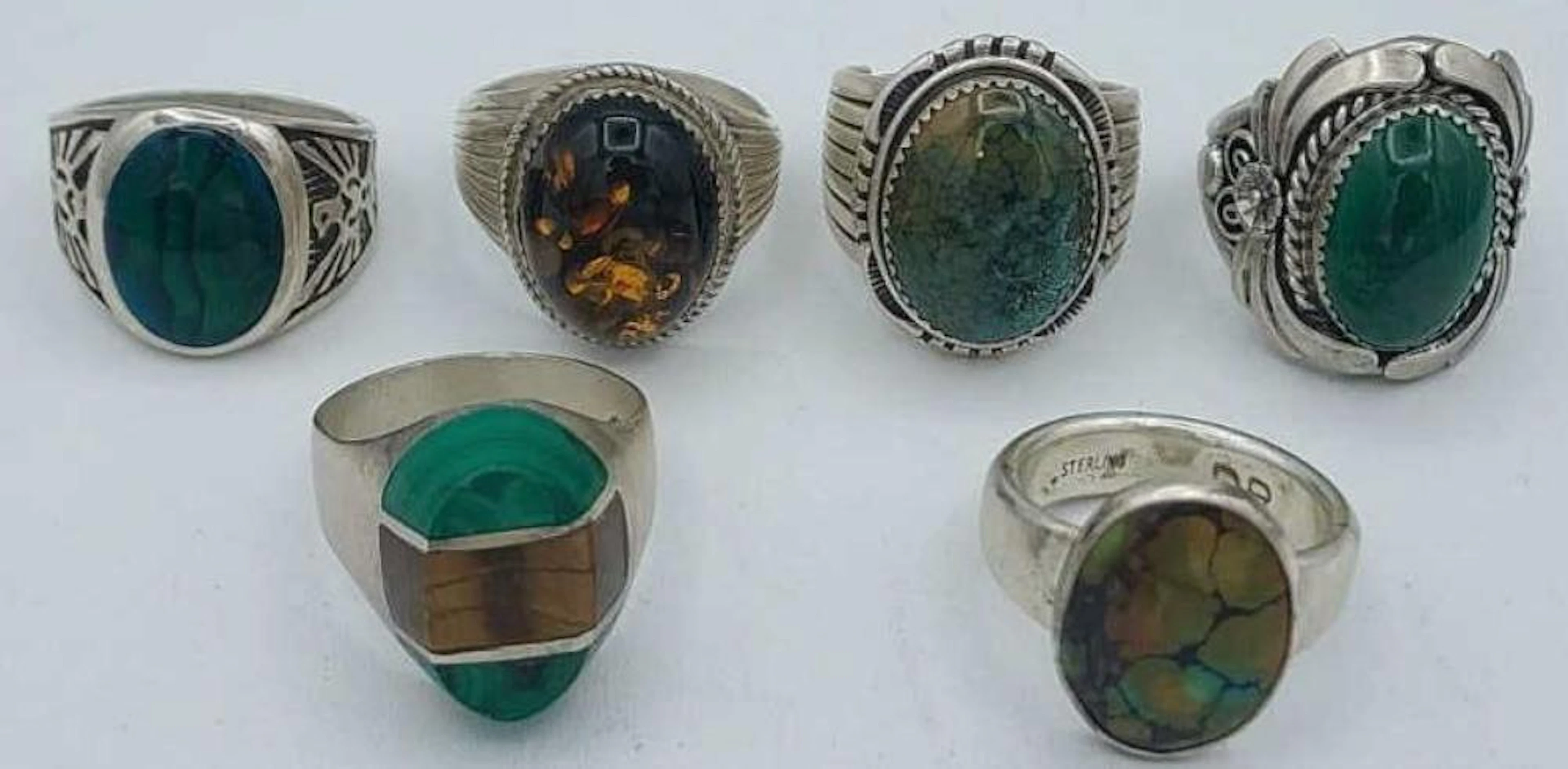 Six (6) Mens Sterling Silver Rings Sizes 11-13