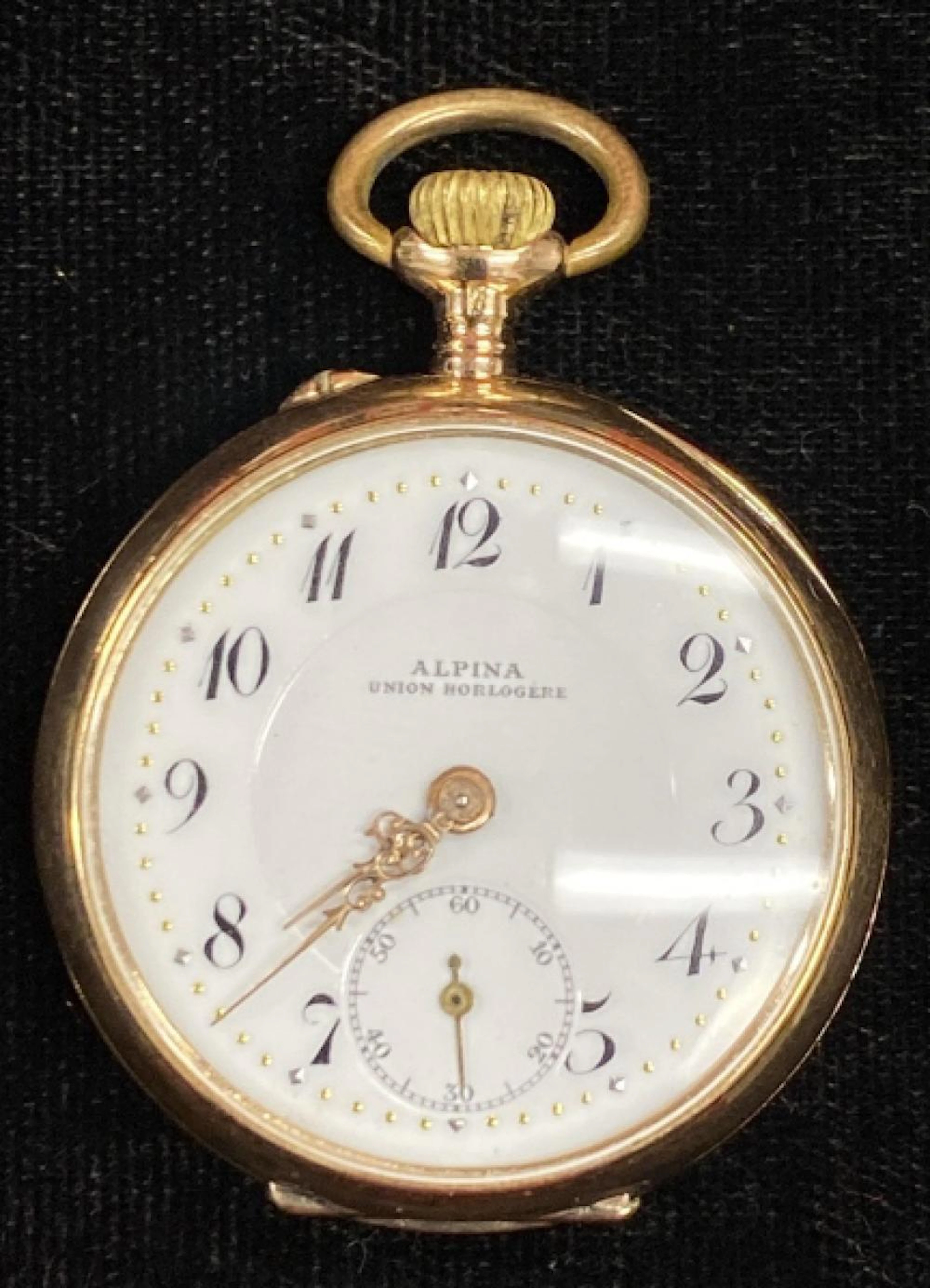 14K Yellow Gold Alpina Open Face Pocket Watch