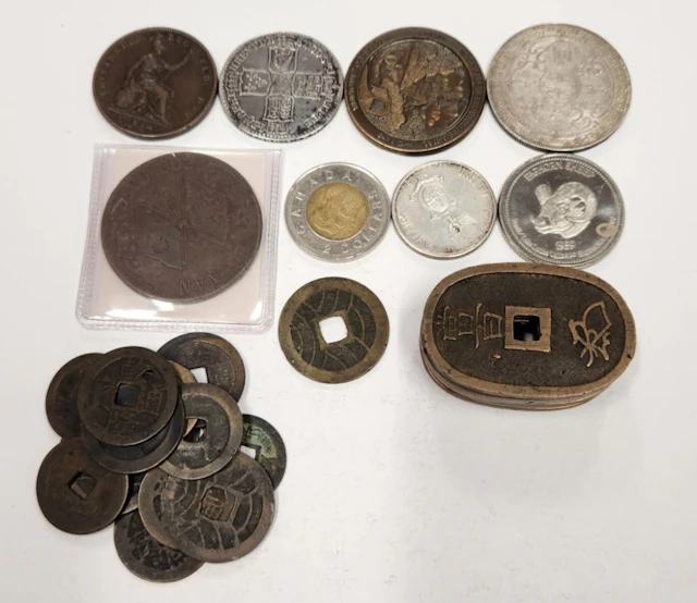 Lot of Foreign Coins with Some Silver Coins