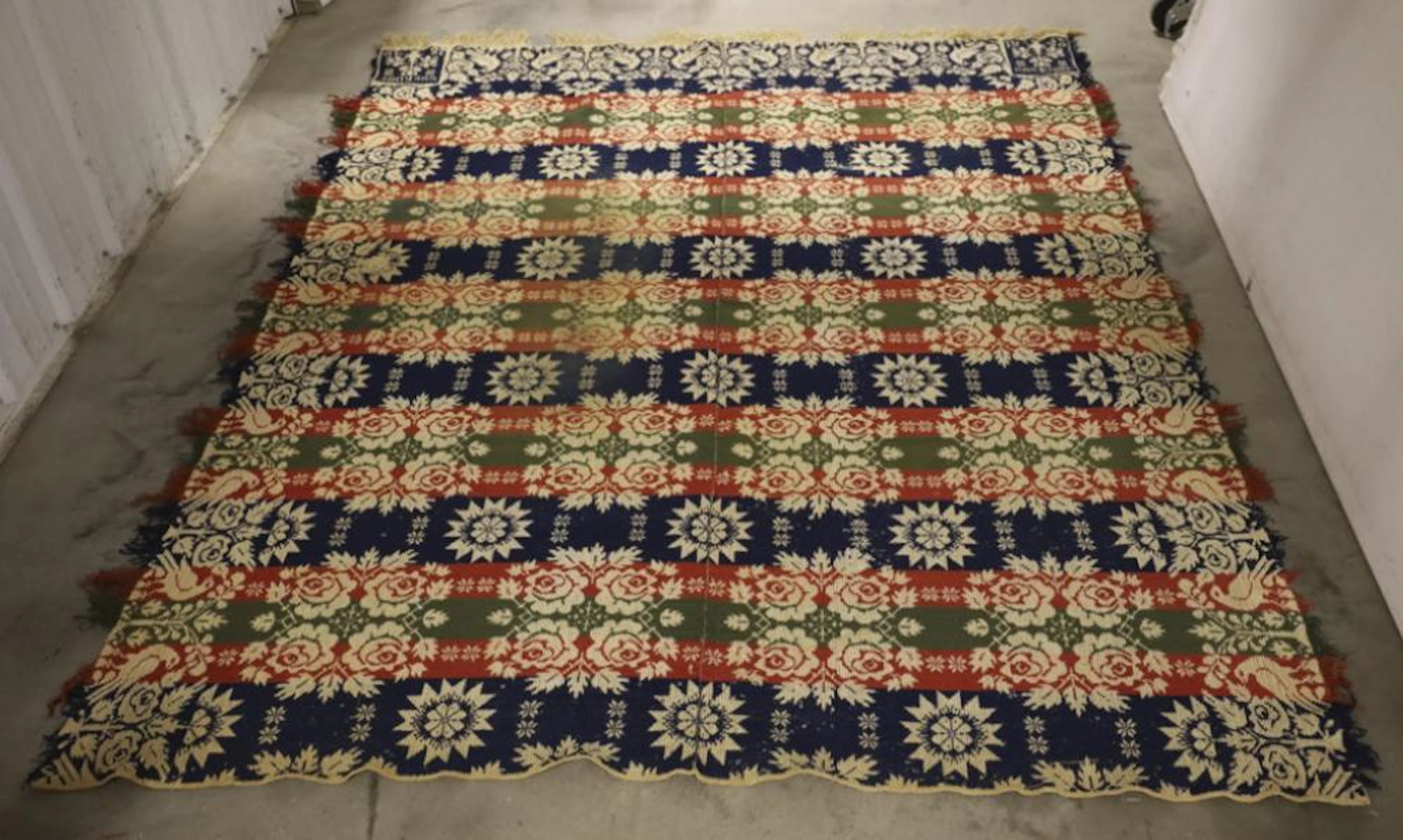 1842 Antique Wool & Cotton Coverlet