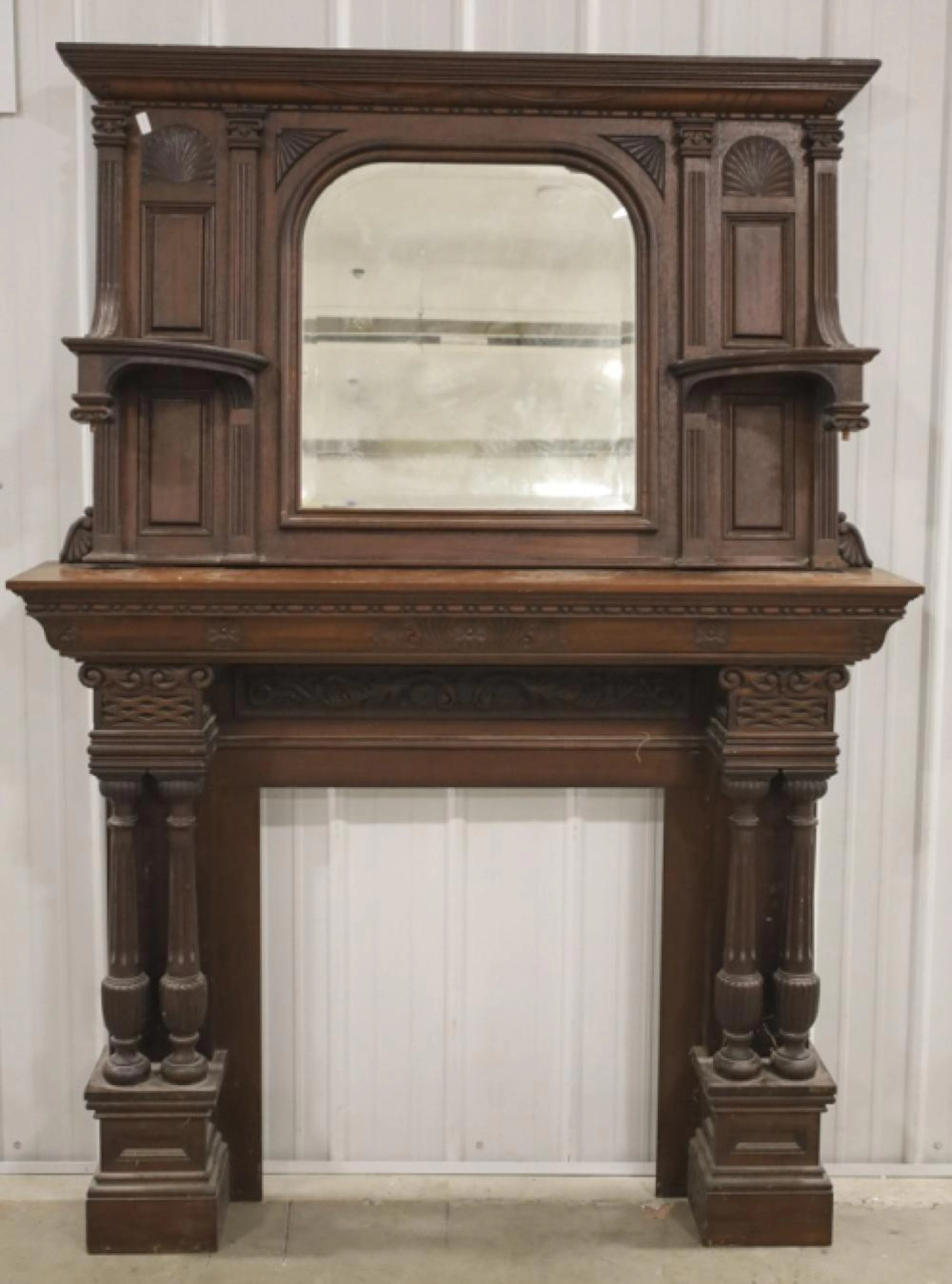 Vintage Wood Fireplace Frame and Mantel