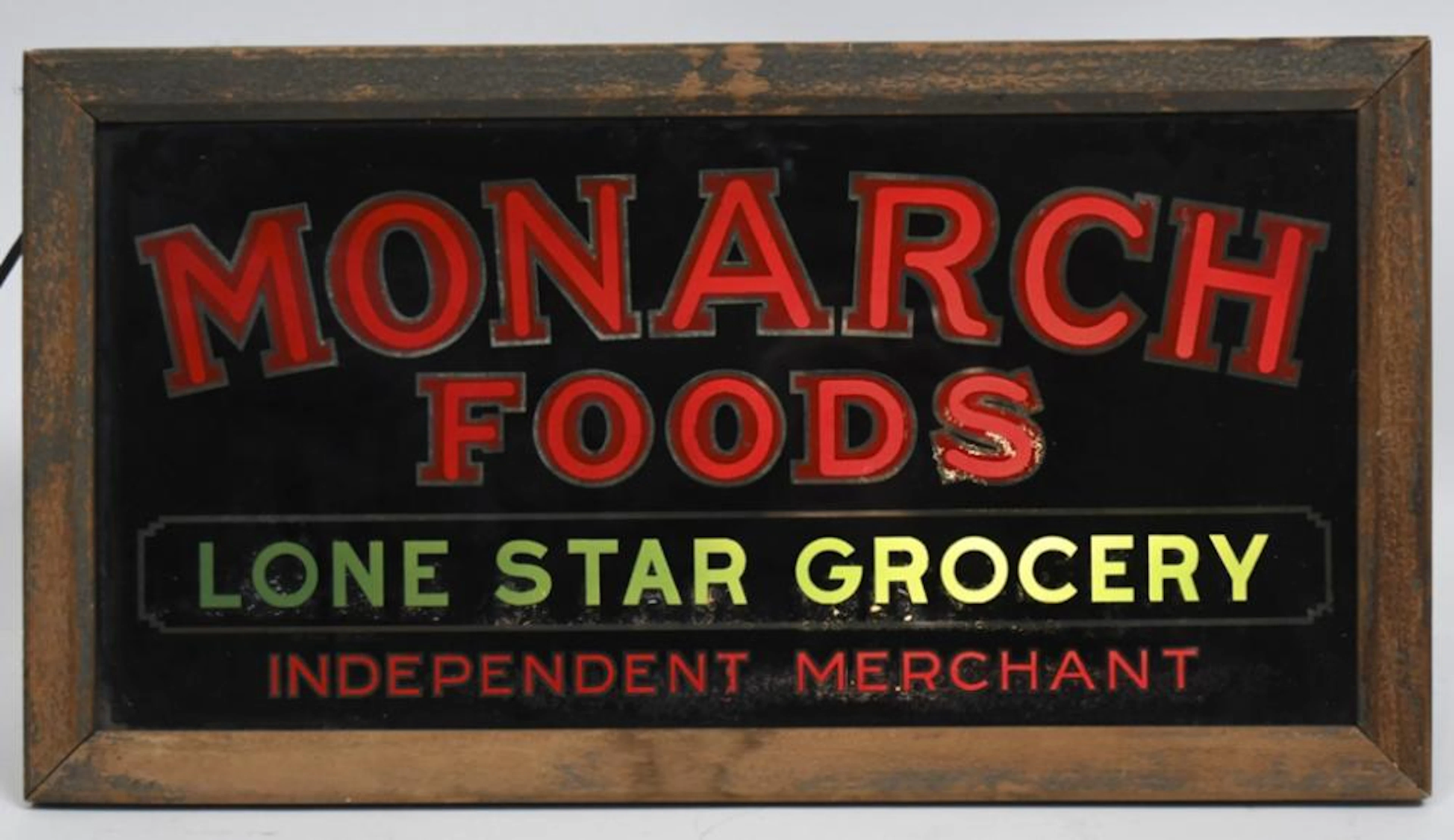 Early Lone Star Monarch Foods Lighted Glass Sig