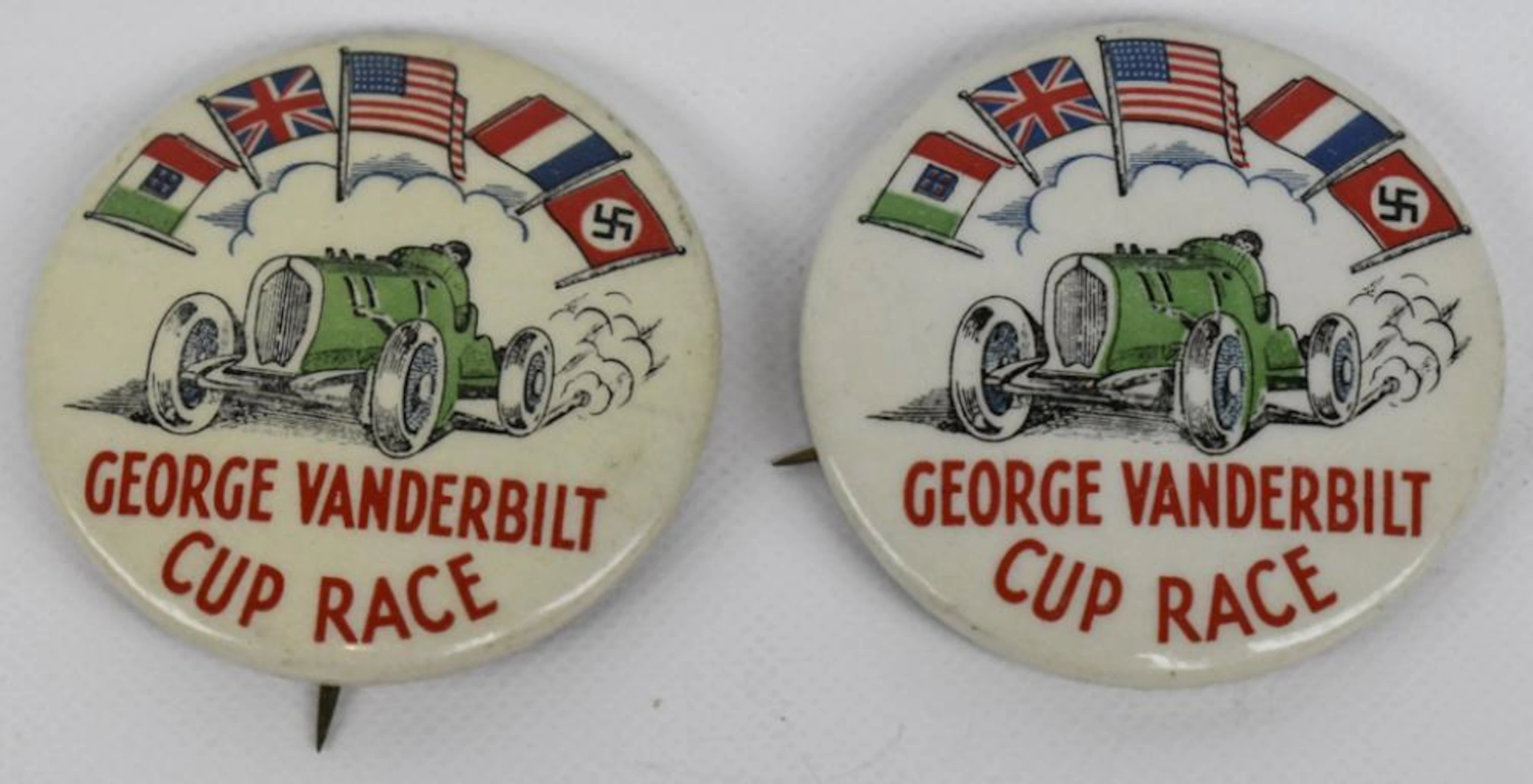 (2) 1930s Vanderbilt Cup Auto Race 1-3/4in Buttons
