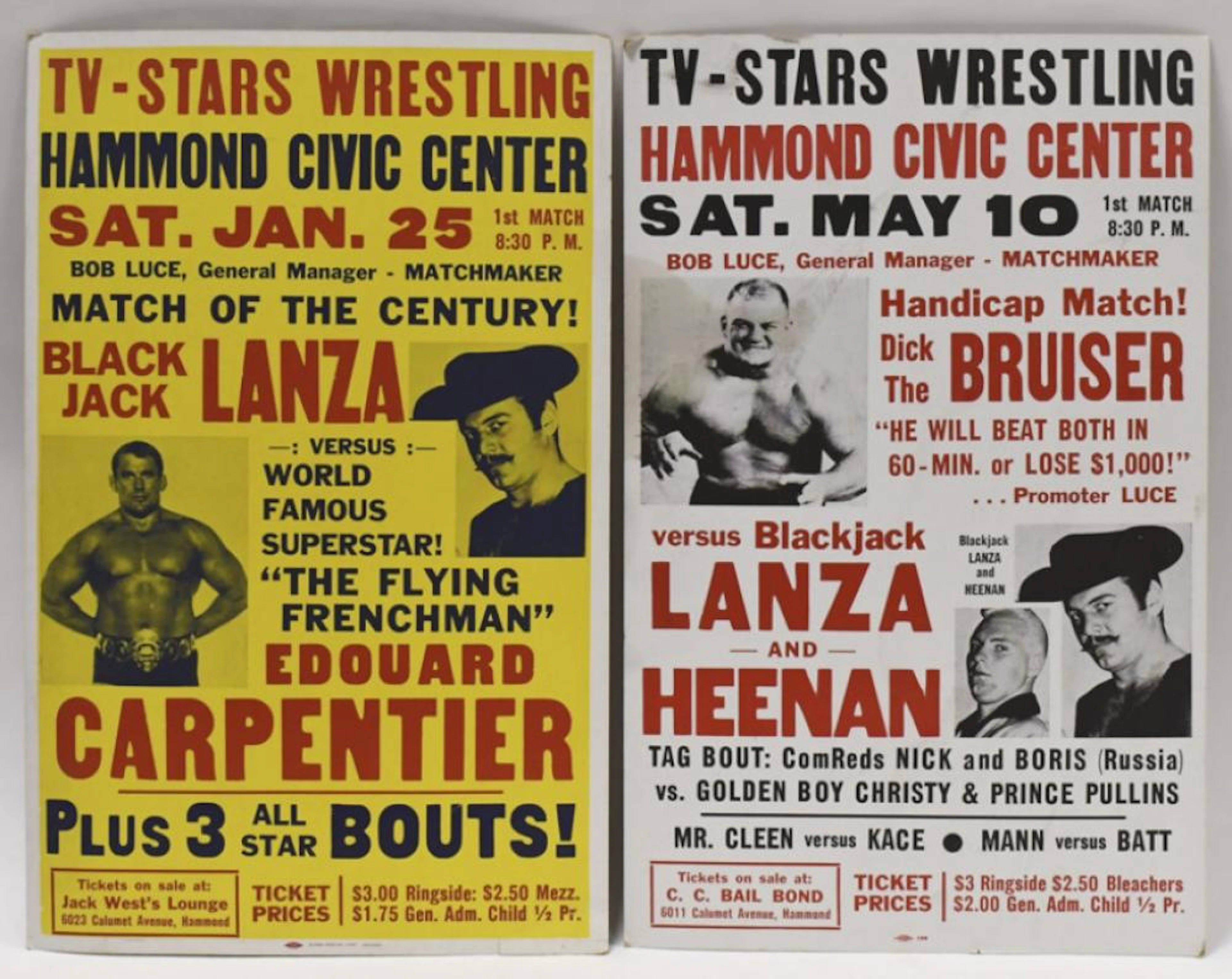 (2) Vintage Hammond Civic Center Wrestling Posters