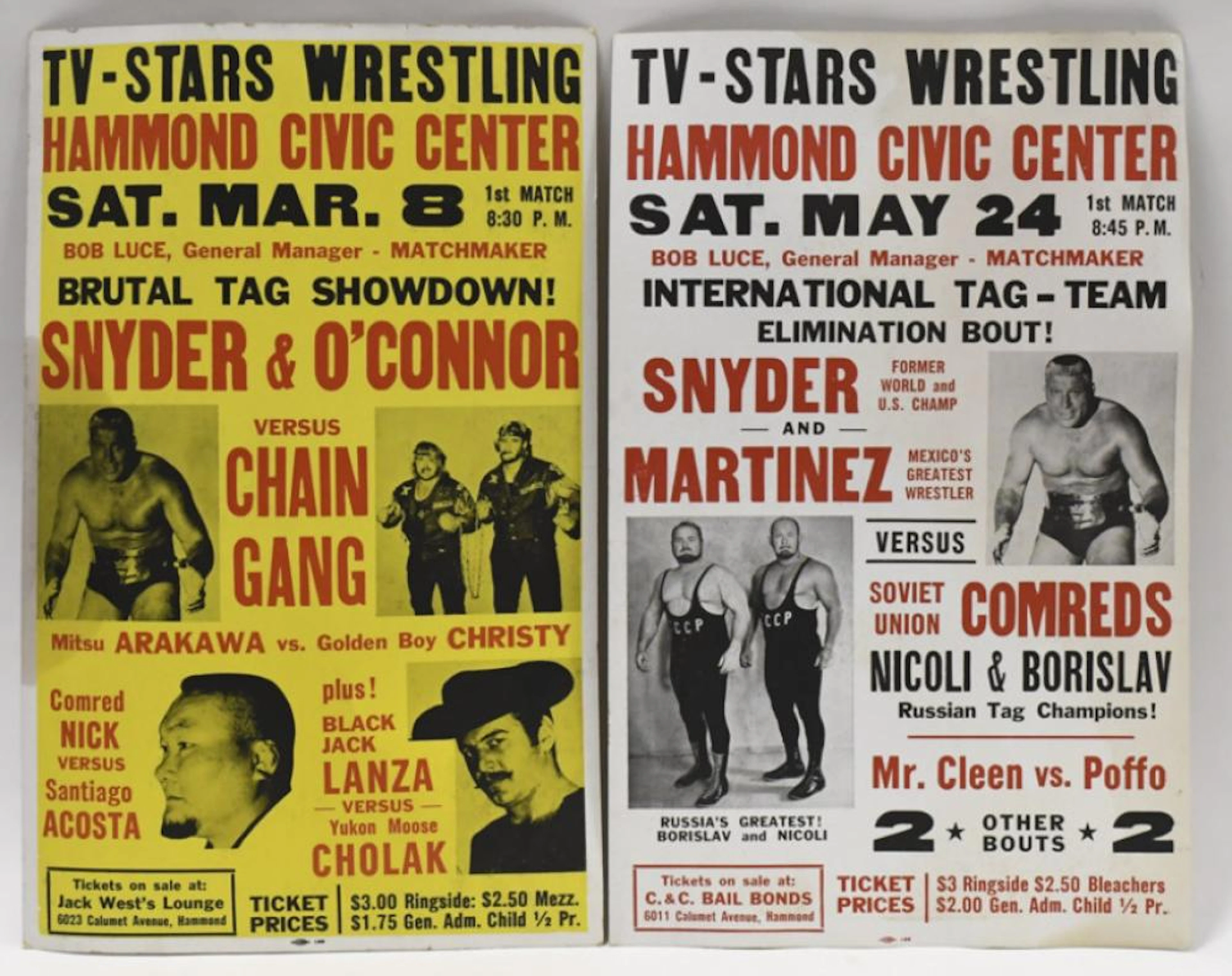 (2) Vintage Hammond Civic Center Wrestling Posters