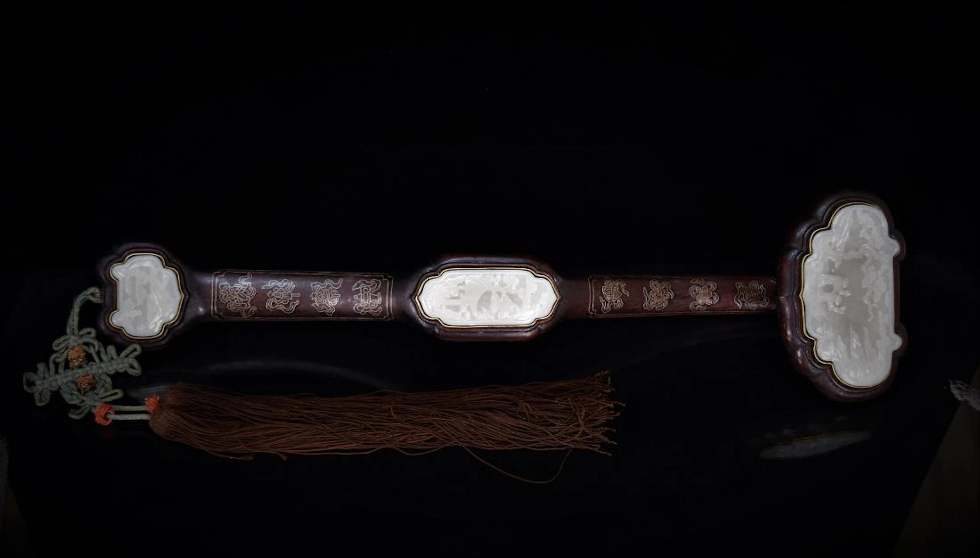 Grayish-celadon jade & zitan ruyi scepter