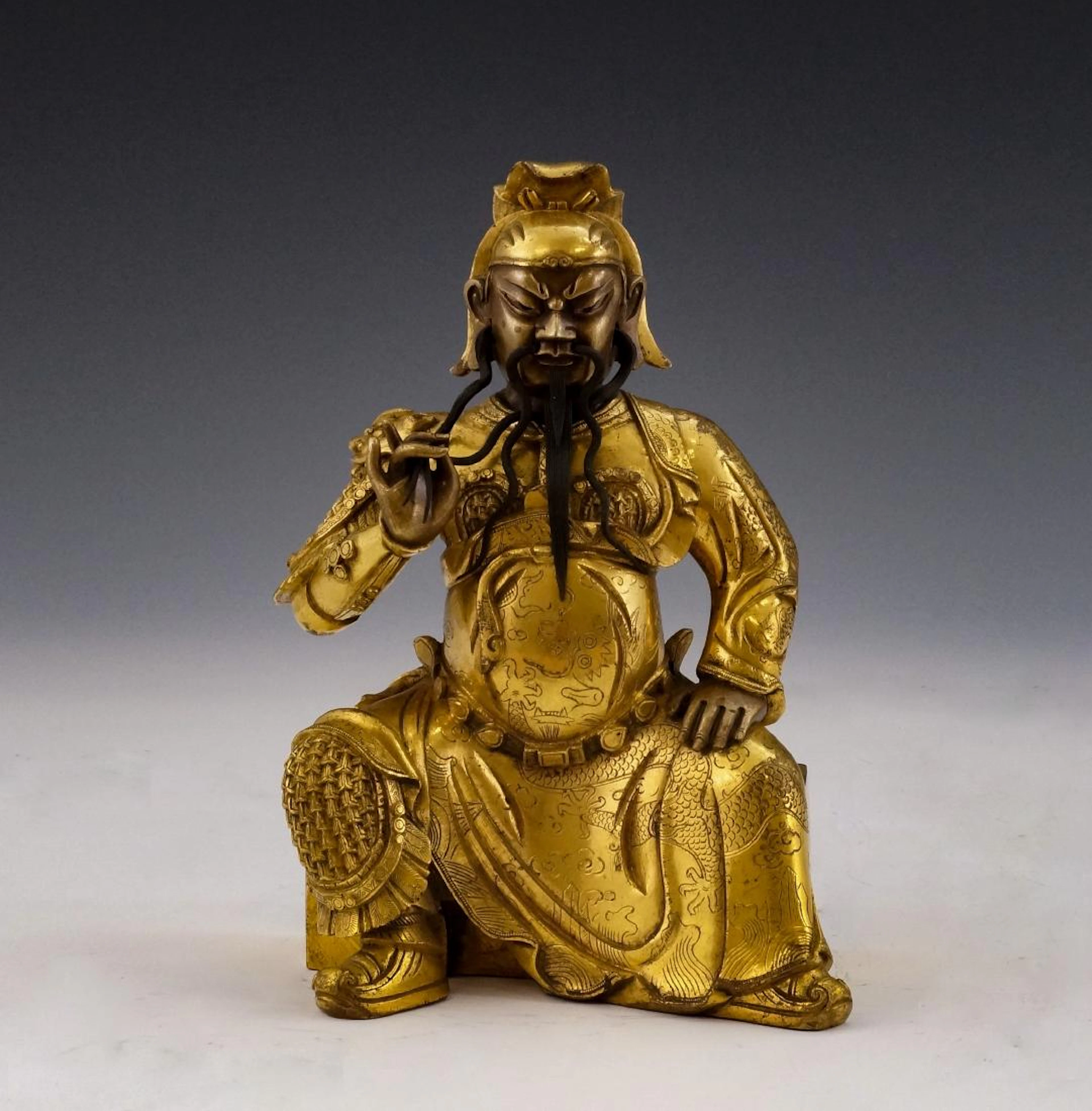 Qing gilt bronze buddha of guanyu figure
