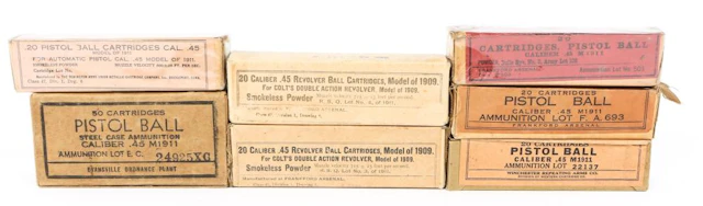 VINTAGE US .45 ACP HANDGUN AMMUNITION IN BOX