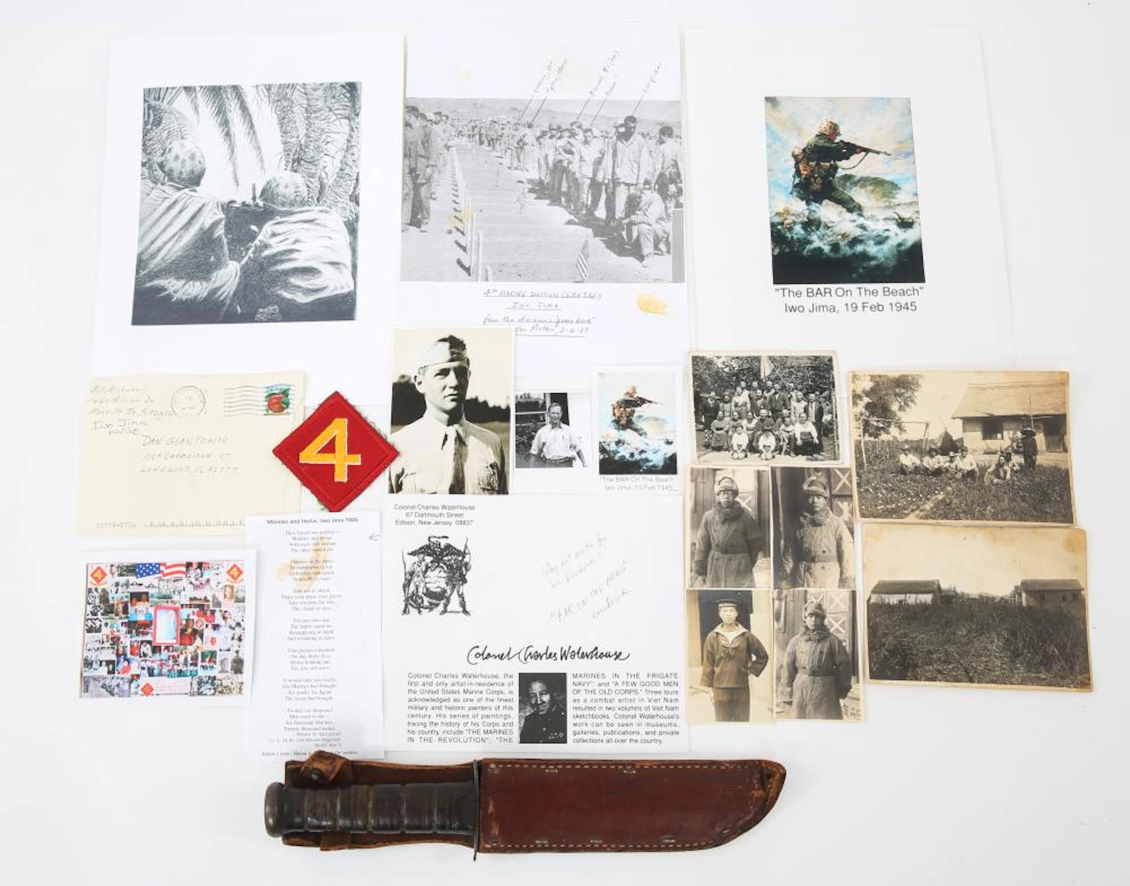 WWII USMC PACIFIC THEATER ARTISTS GROUP WITH KABAR