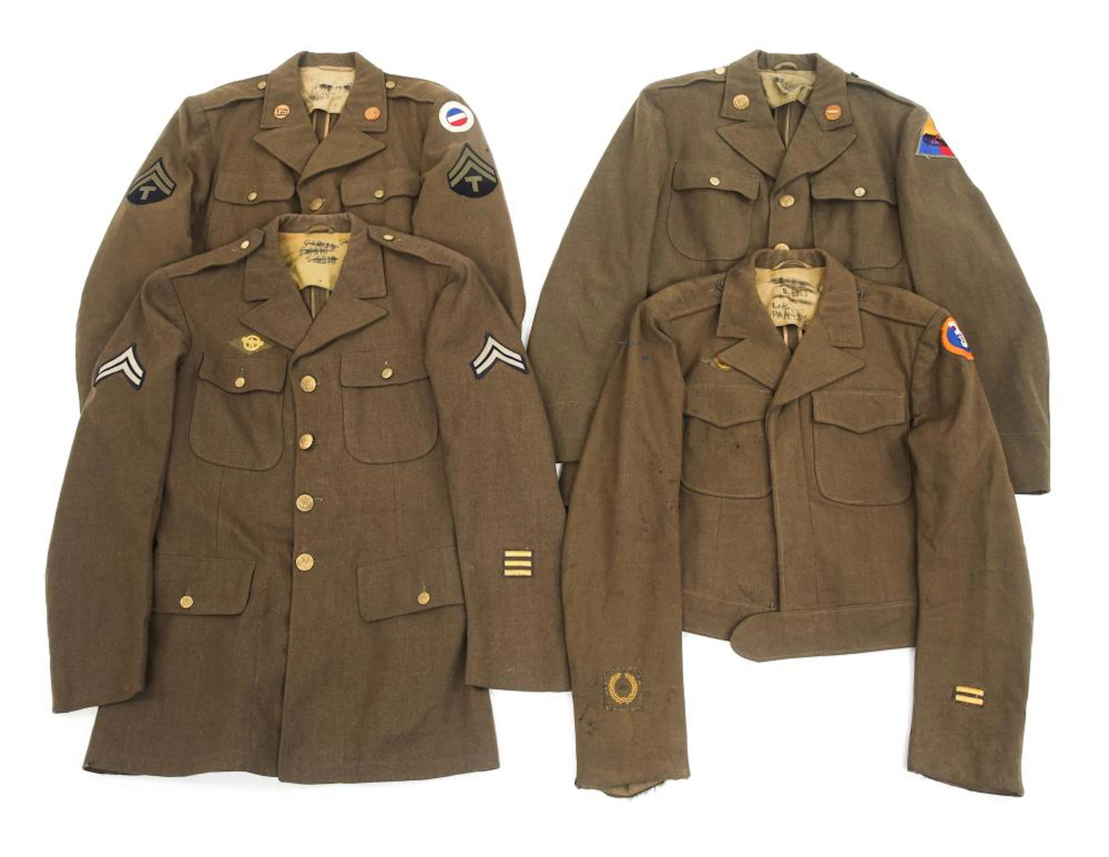 WWII US ARMY EM / NCO TUNIC & IKE JACKET LOT OF 4