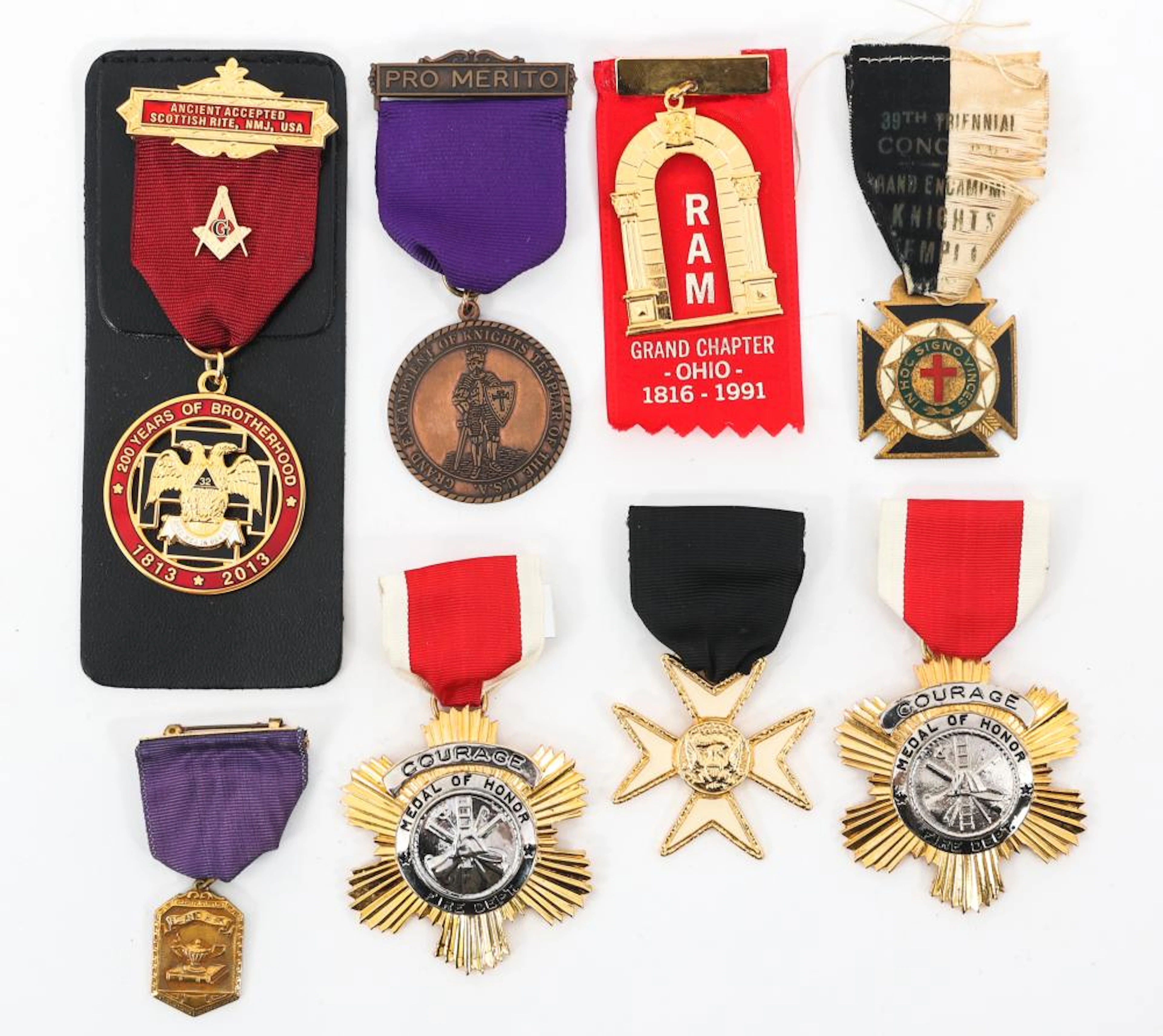 FIRE DEPT. & FRATERNAL MASONIC MEDALS LOT OF 8