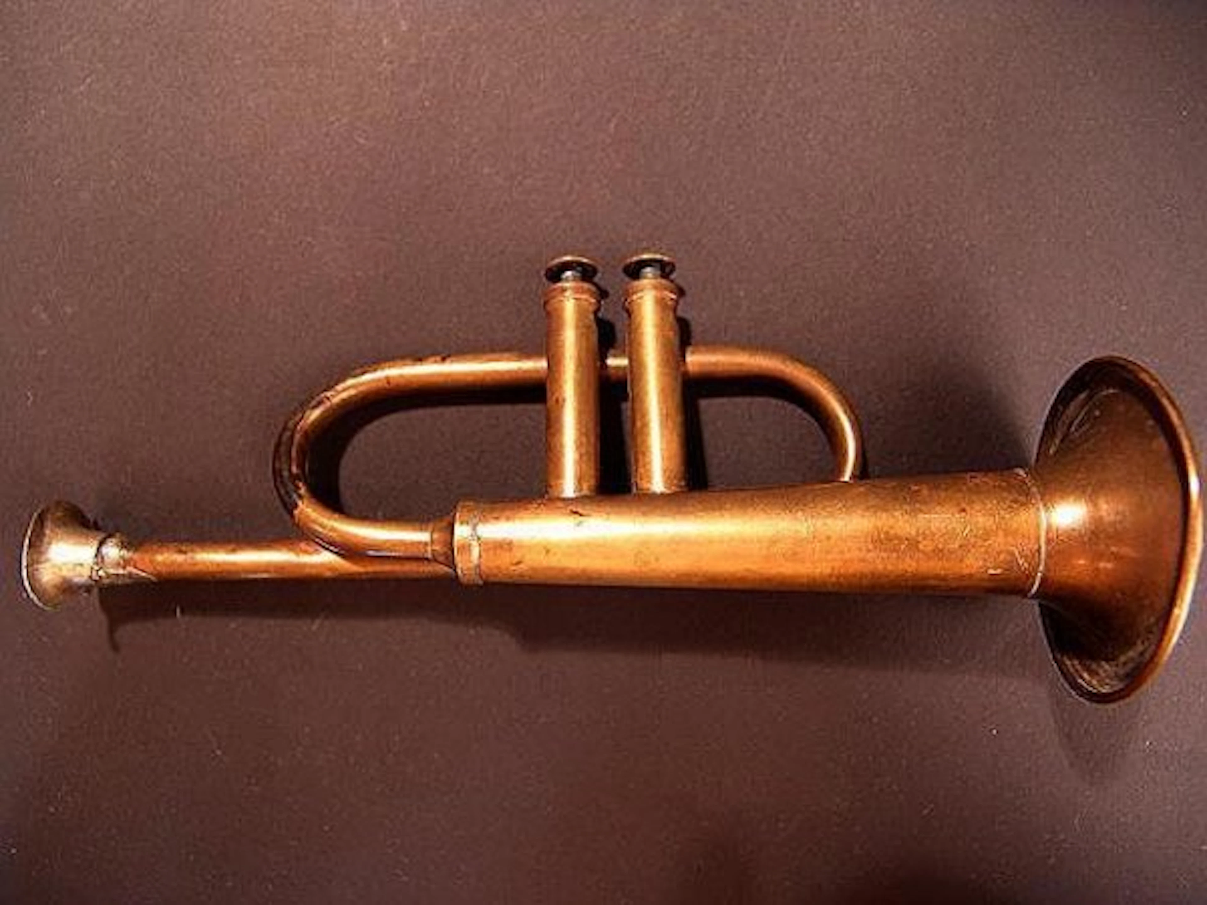 229: GREAT LITTLE ANTIQUE 8" BRASS TOY HORN OR TRUMPET