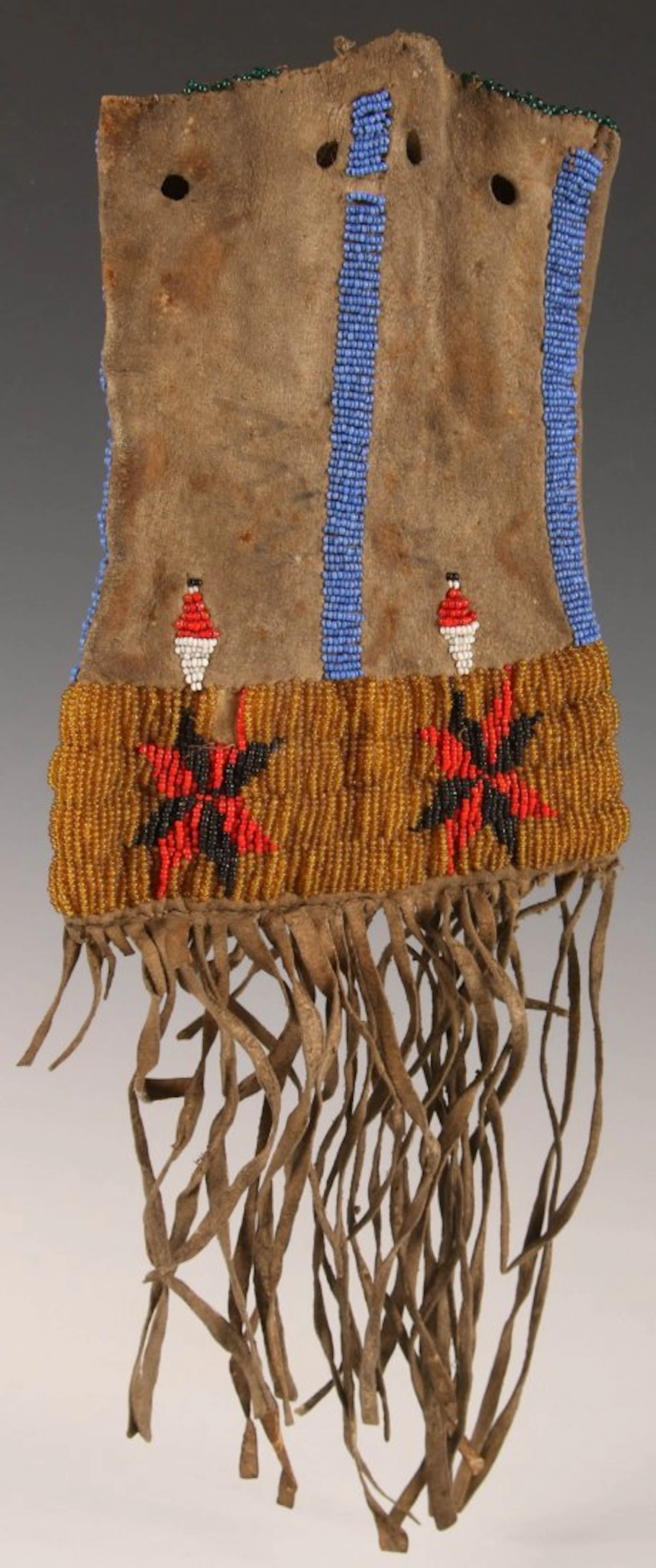 SINEW SEWN NATIVE AMERICAN BEADED BAG