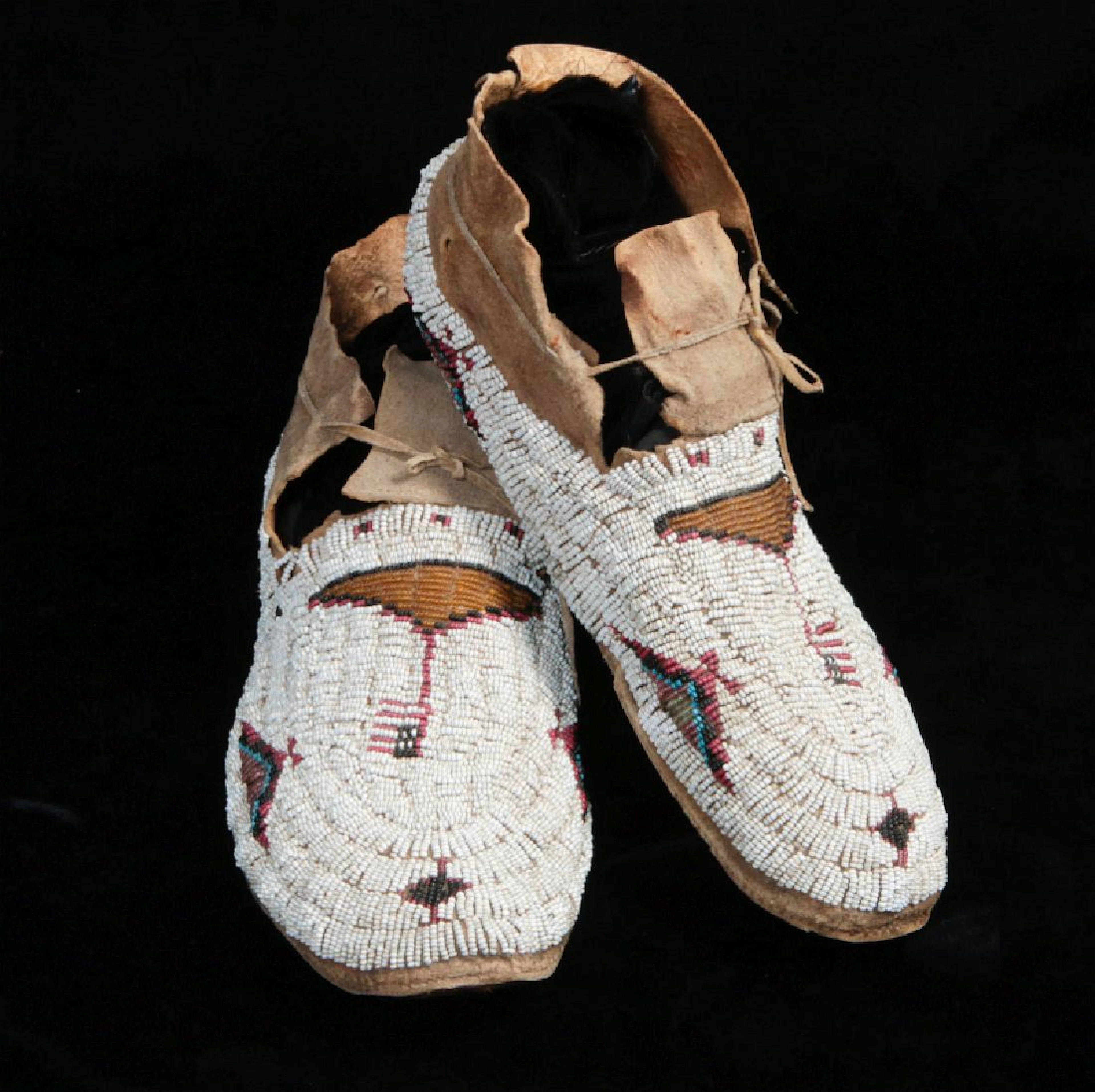 Northern plains beaded moccasins with american flags