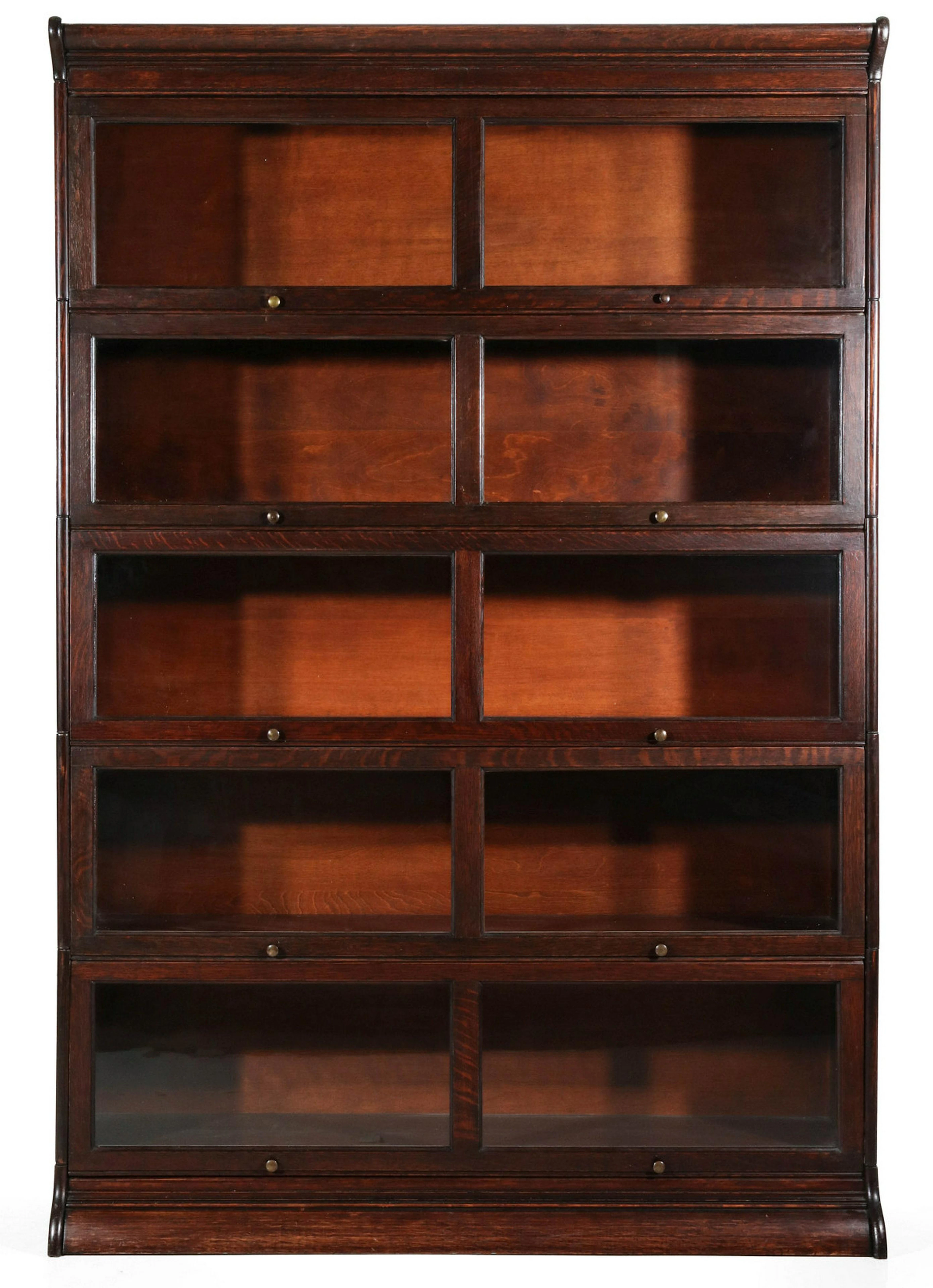 A large unusual 51-inch wide five stack oak book case