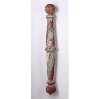 A 19TH CENT 45-INCH CARVED AND PAINTED WOOD BARBER POLE
