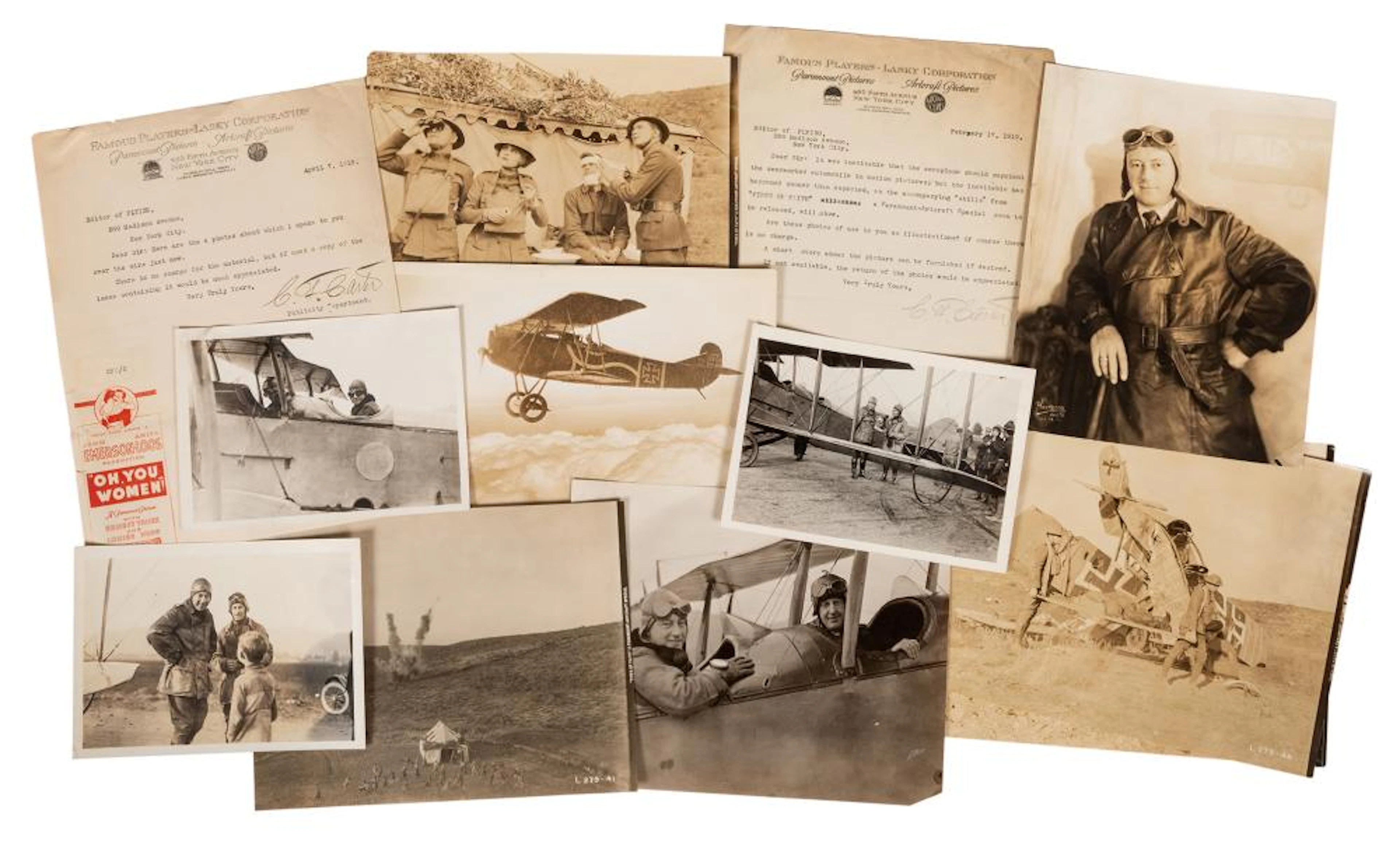 Early Aviation Movie Photographs and Correspondence. Ten ph...