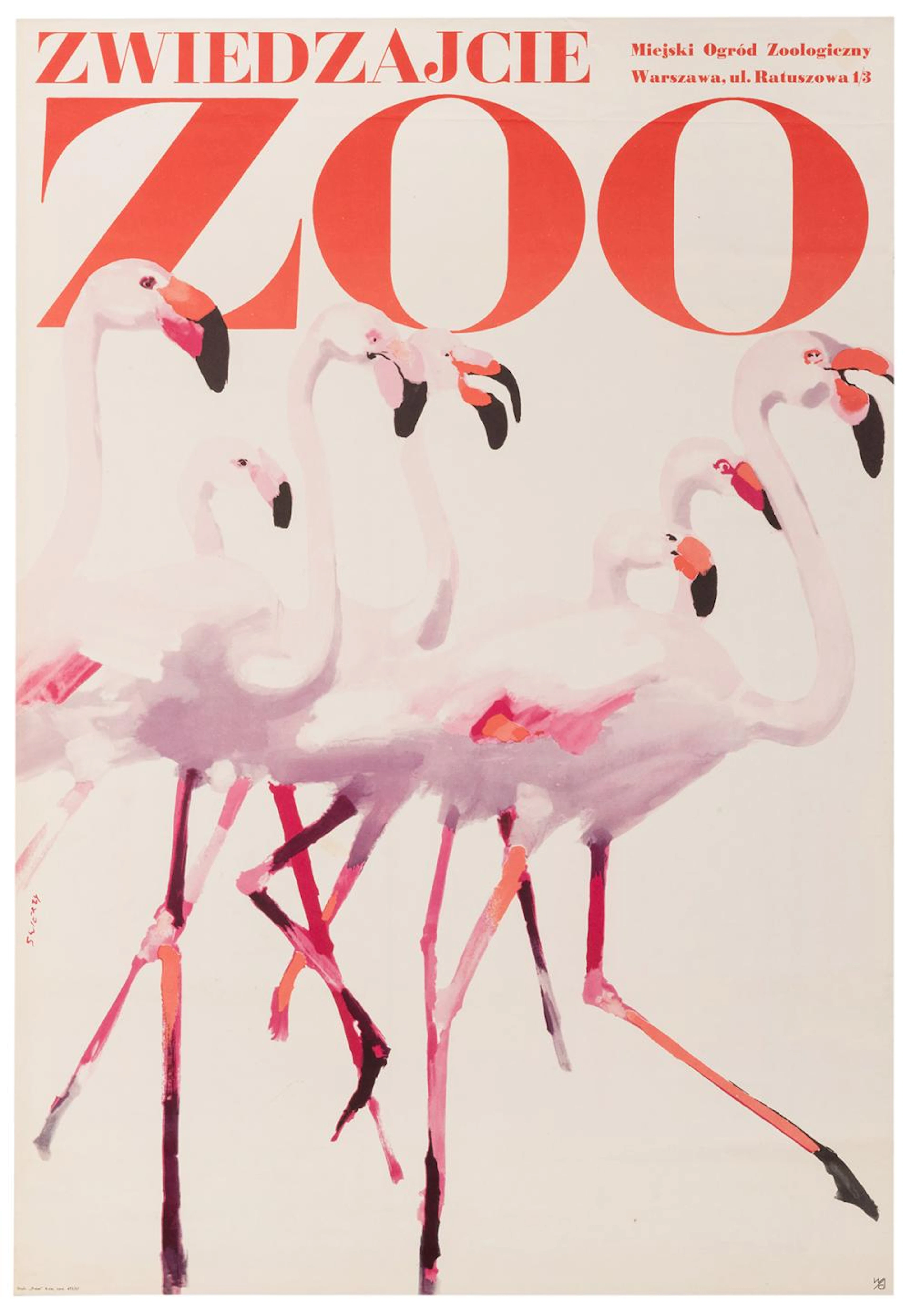 Swierzy. Zwiedzajcie Zoo / [Pink Flamingos]. 1960s. Vintage...