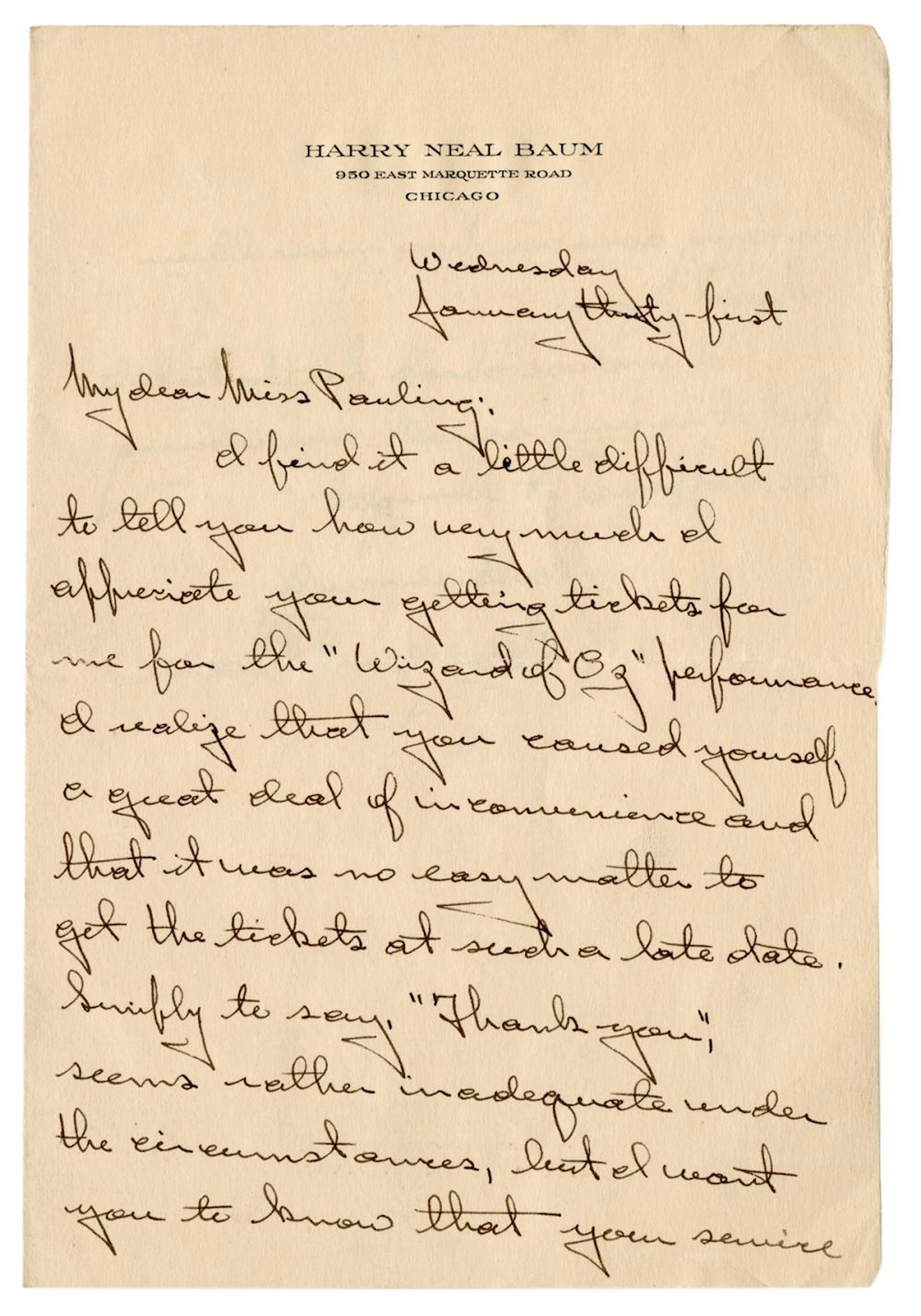[BAUM, L. Frank, association]. BAUM, Harry Neal (1889-1967)...