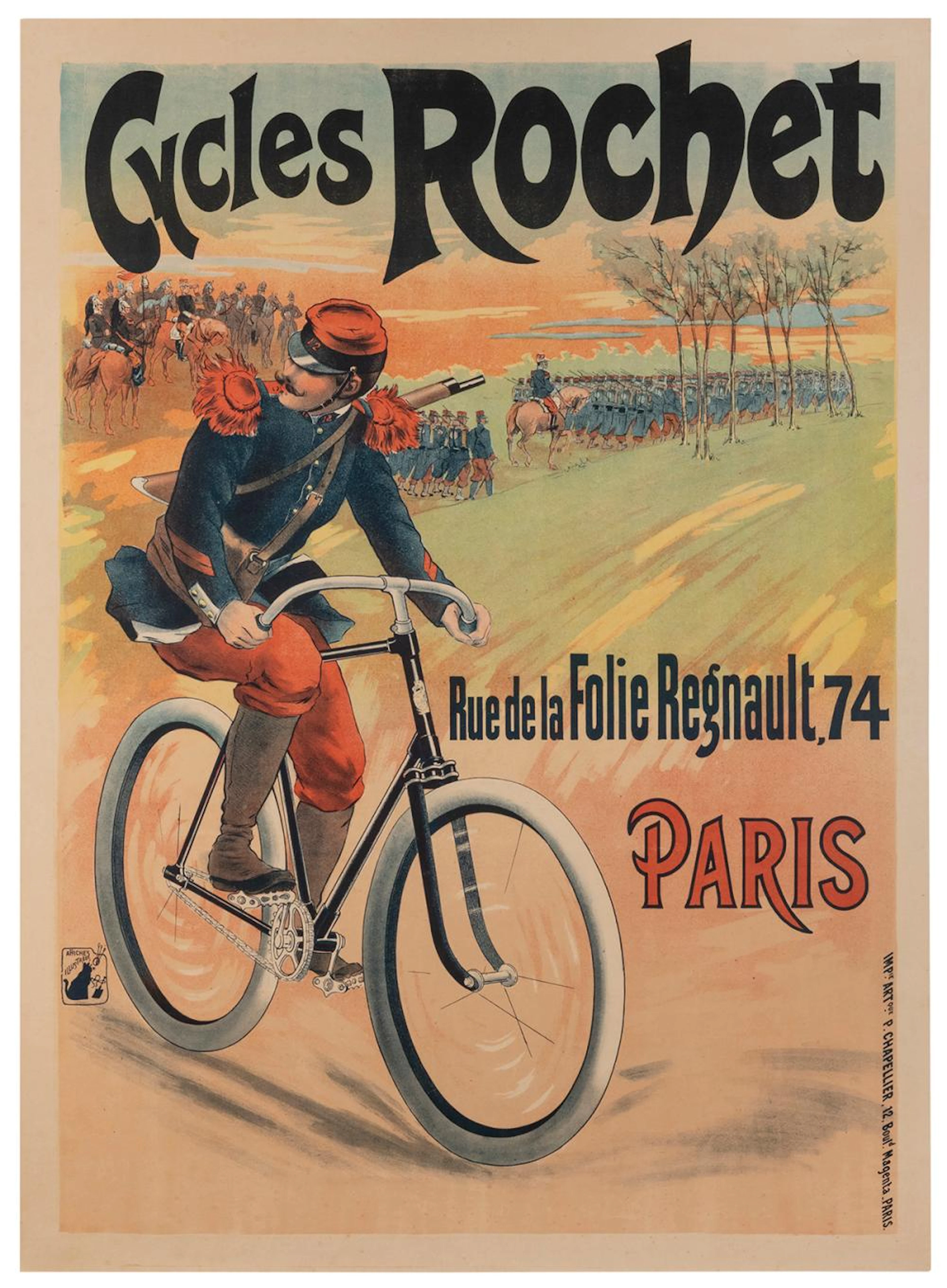 Cycles Rochet. Paris: Chapellier, ca. 1890s. Color lithogra...