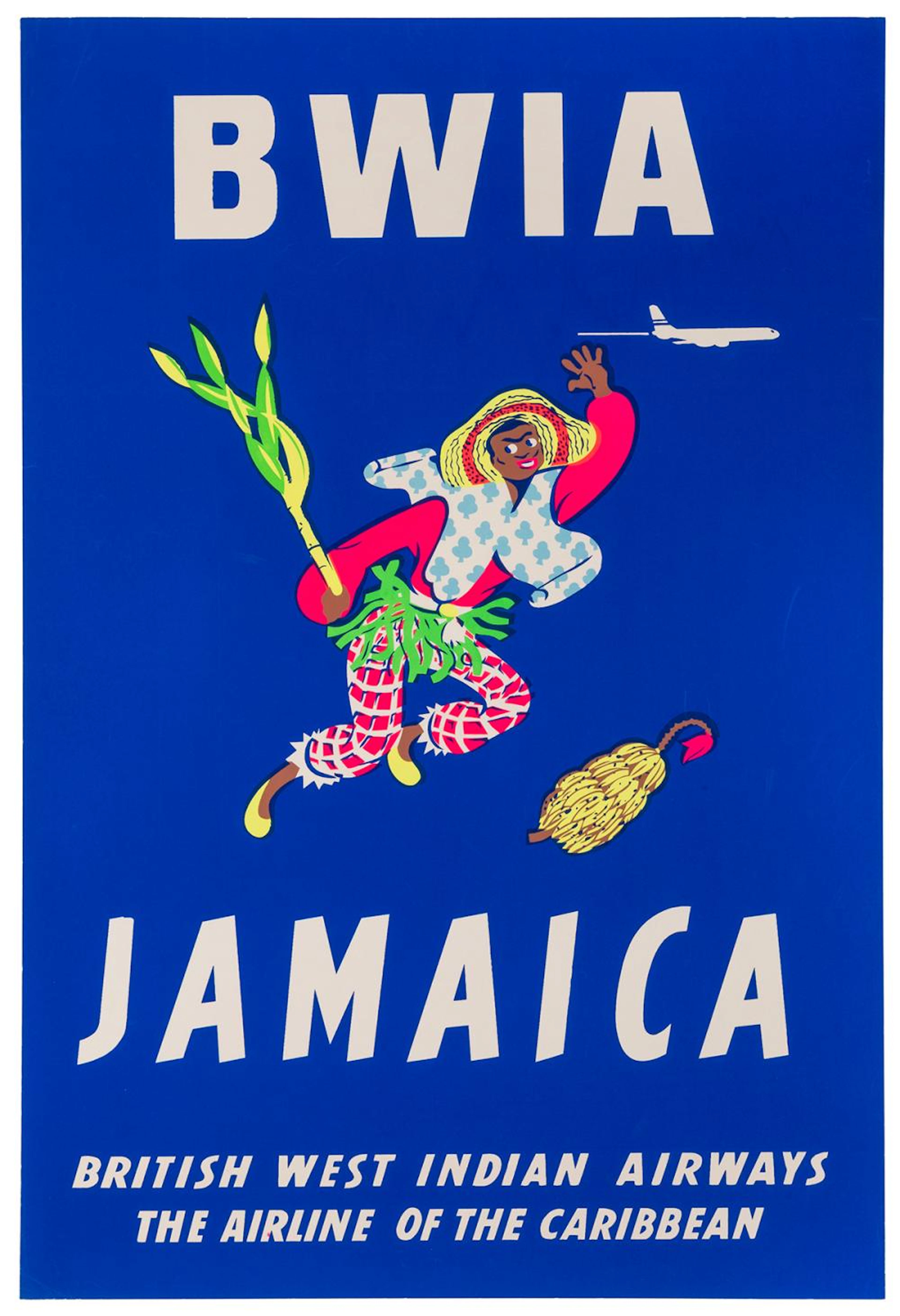 BWIA / Jamaica. 1950s. Brightly colored silkscreen travel p...