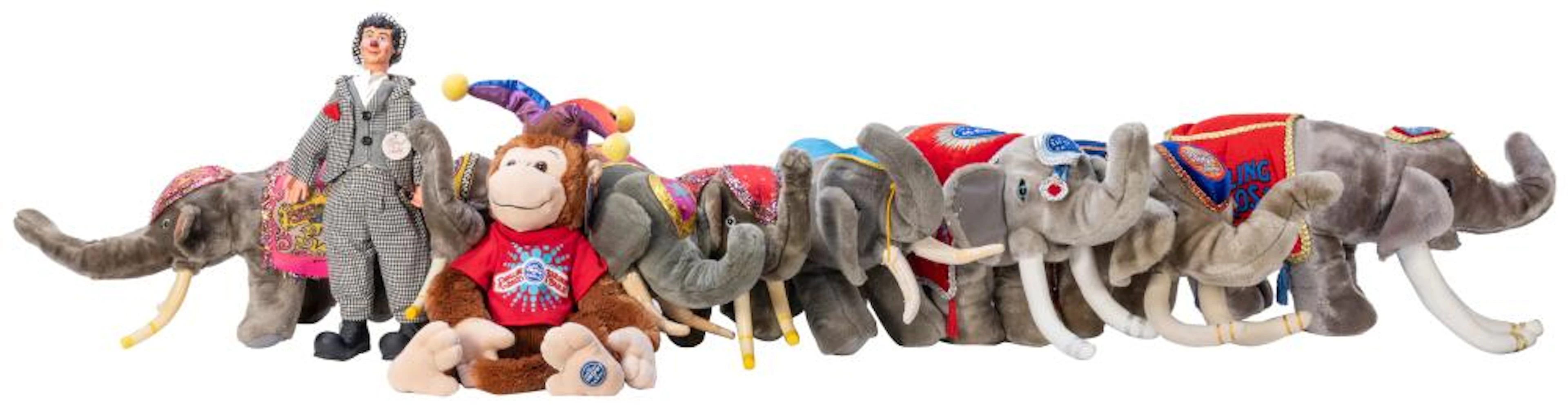 Lot of Plush Circus Elephants and Dolls. Over 20 pieces tog...