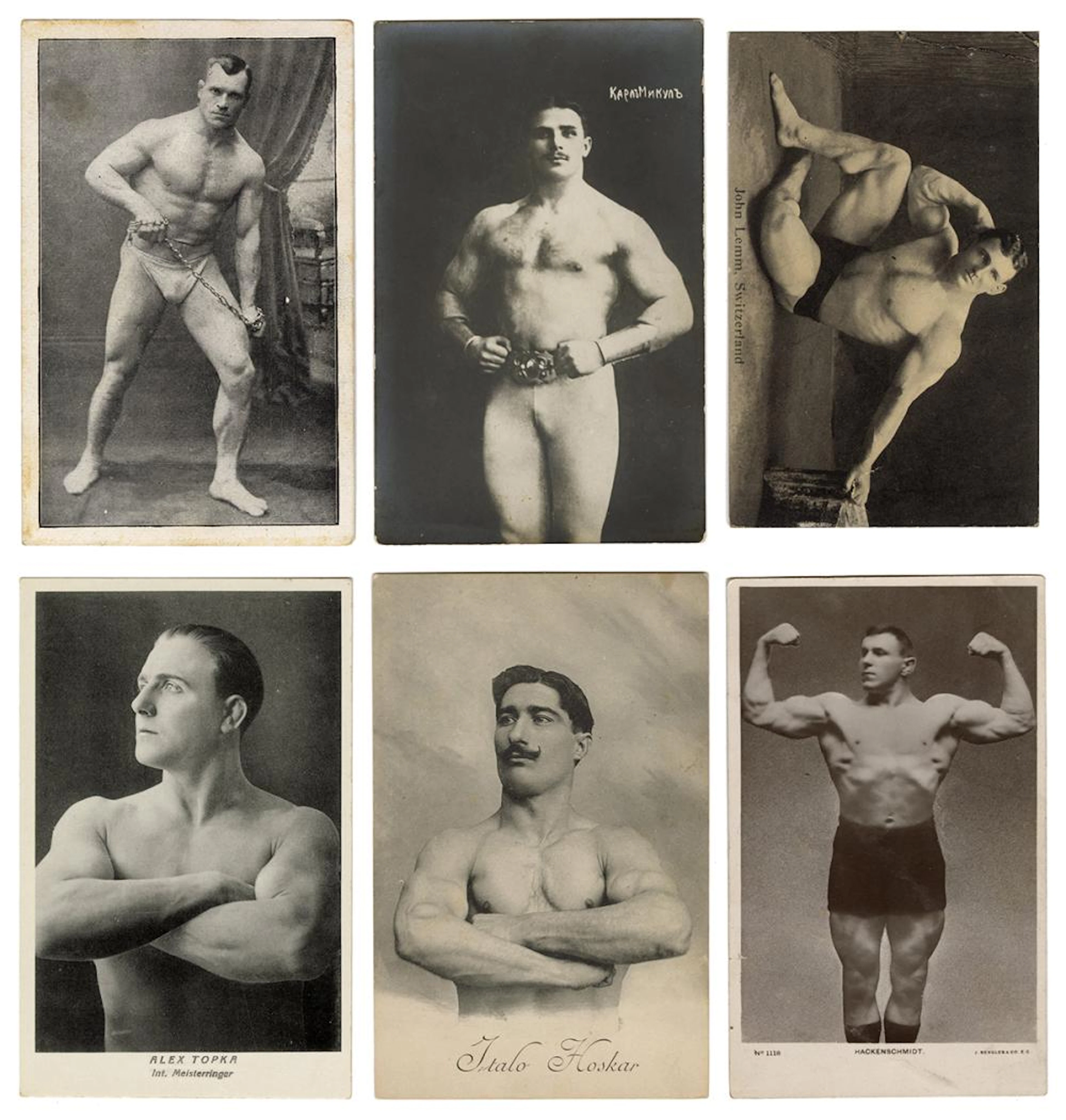 Six Postcards of Strongmen / Bodybuilders. 1900s/10s. Photo...