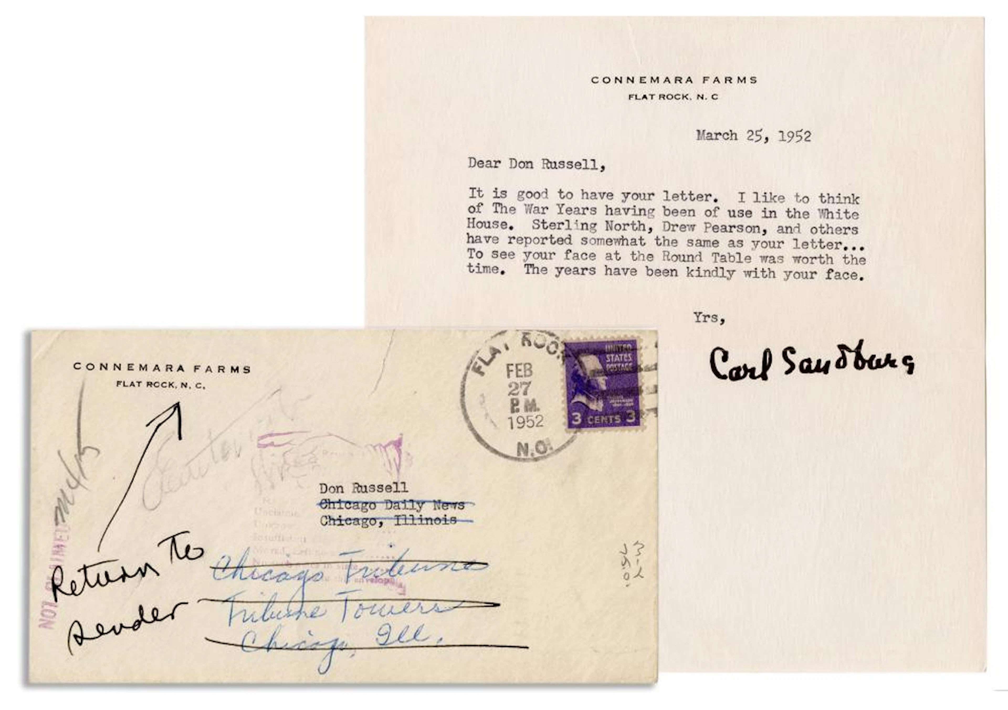 SANDBURG, Carl (1878?1967). Typed Letter Signed (?Carl Sand...