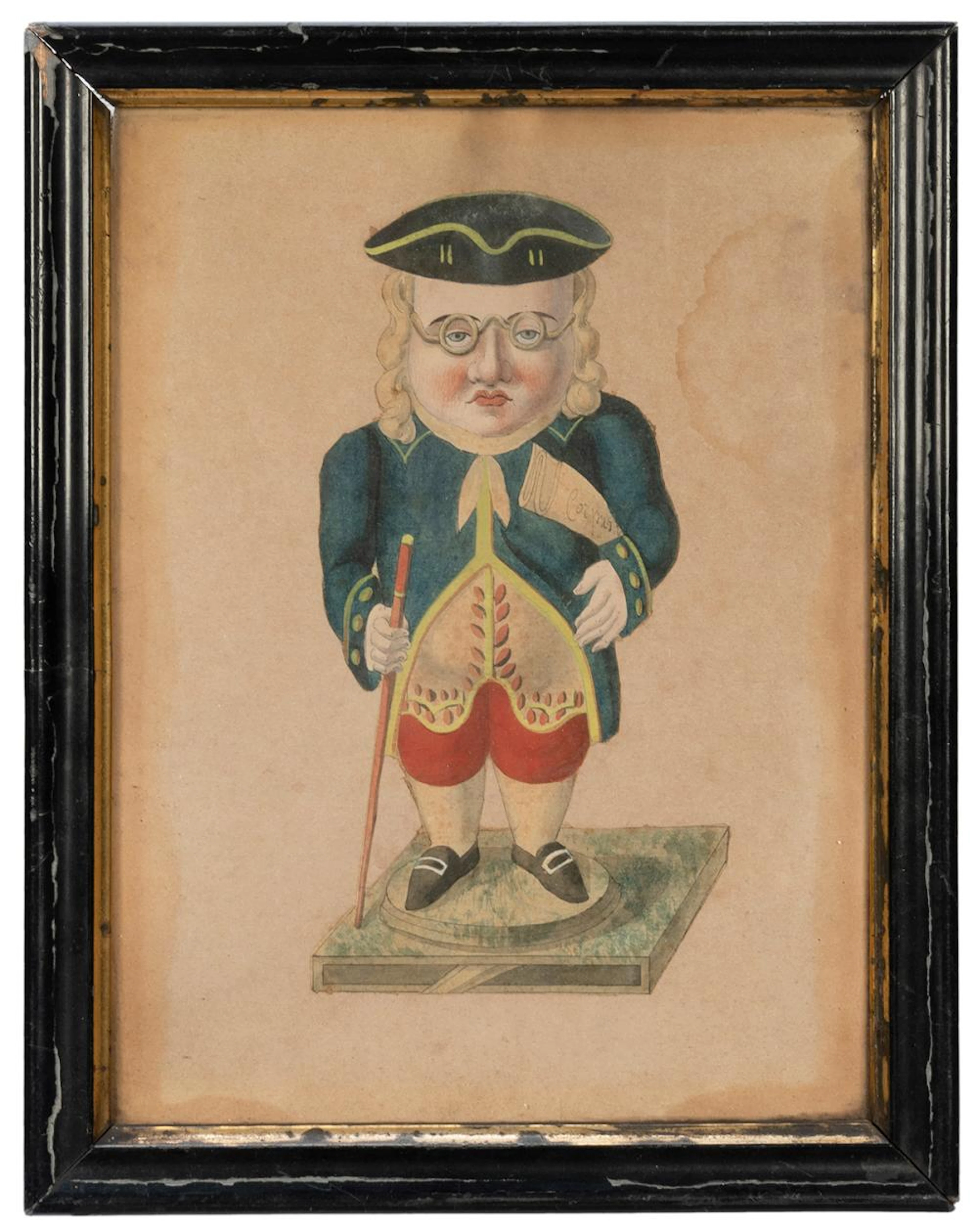 [FRANKLIN, Benjamin (1706?1790)]. Pen and wash die?cut port...