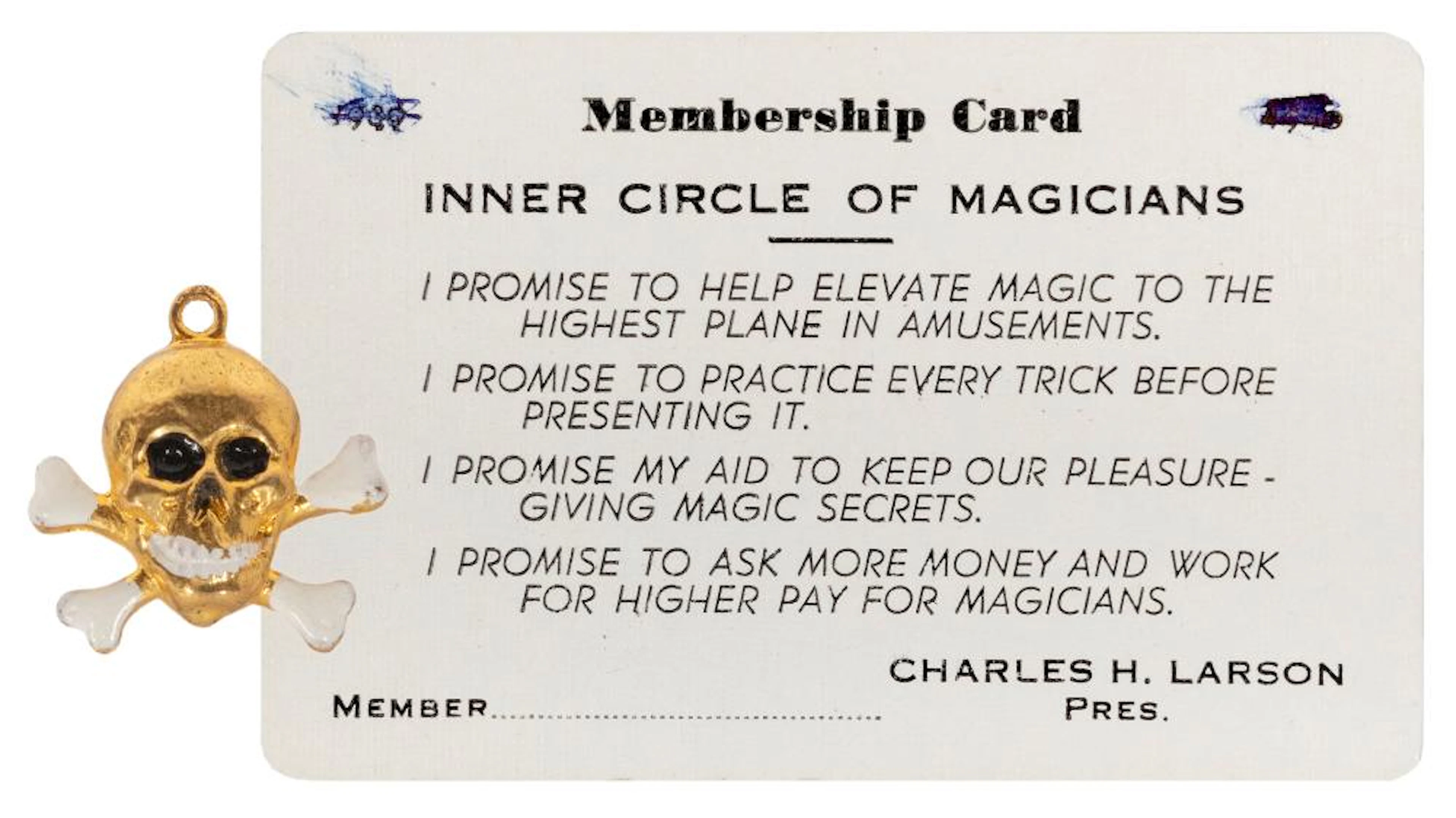 LARSON, CHARLES. INNER CIRCLE OF MAGICIANS MEMBERSHIP CARD ...