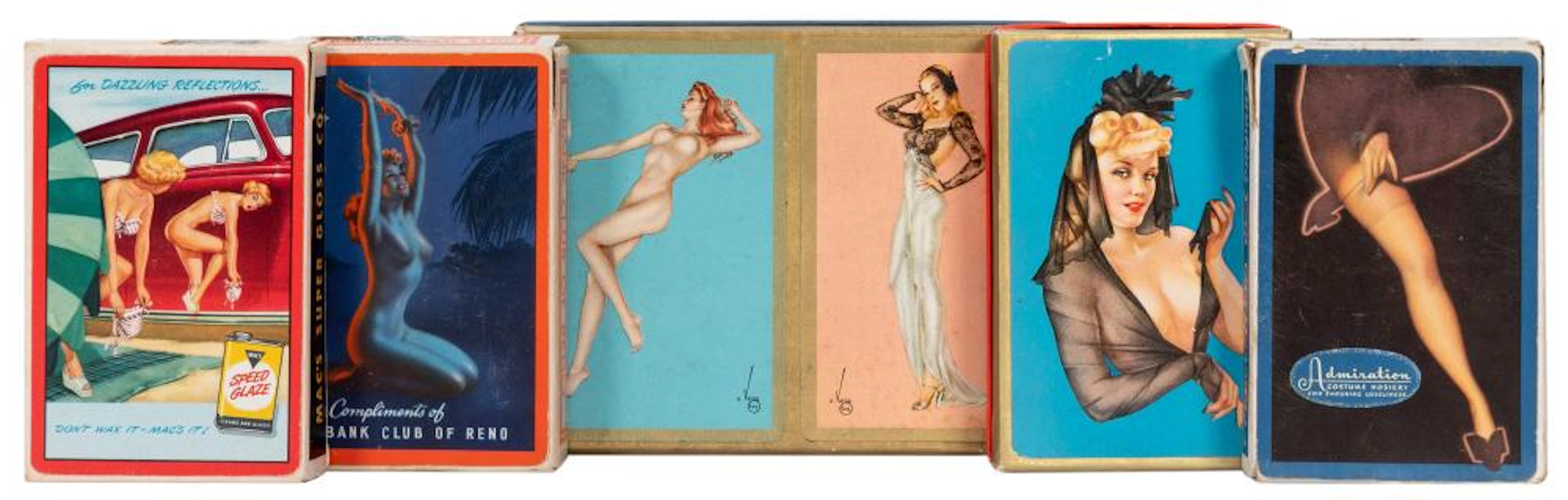 [PIN-UP]. Five vintage pin-up decks of playing cards. Inclu...