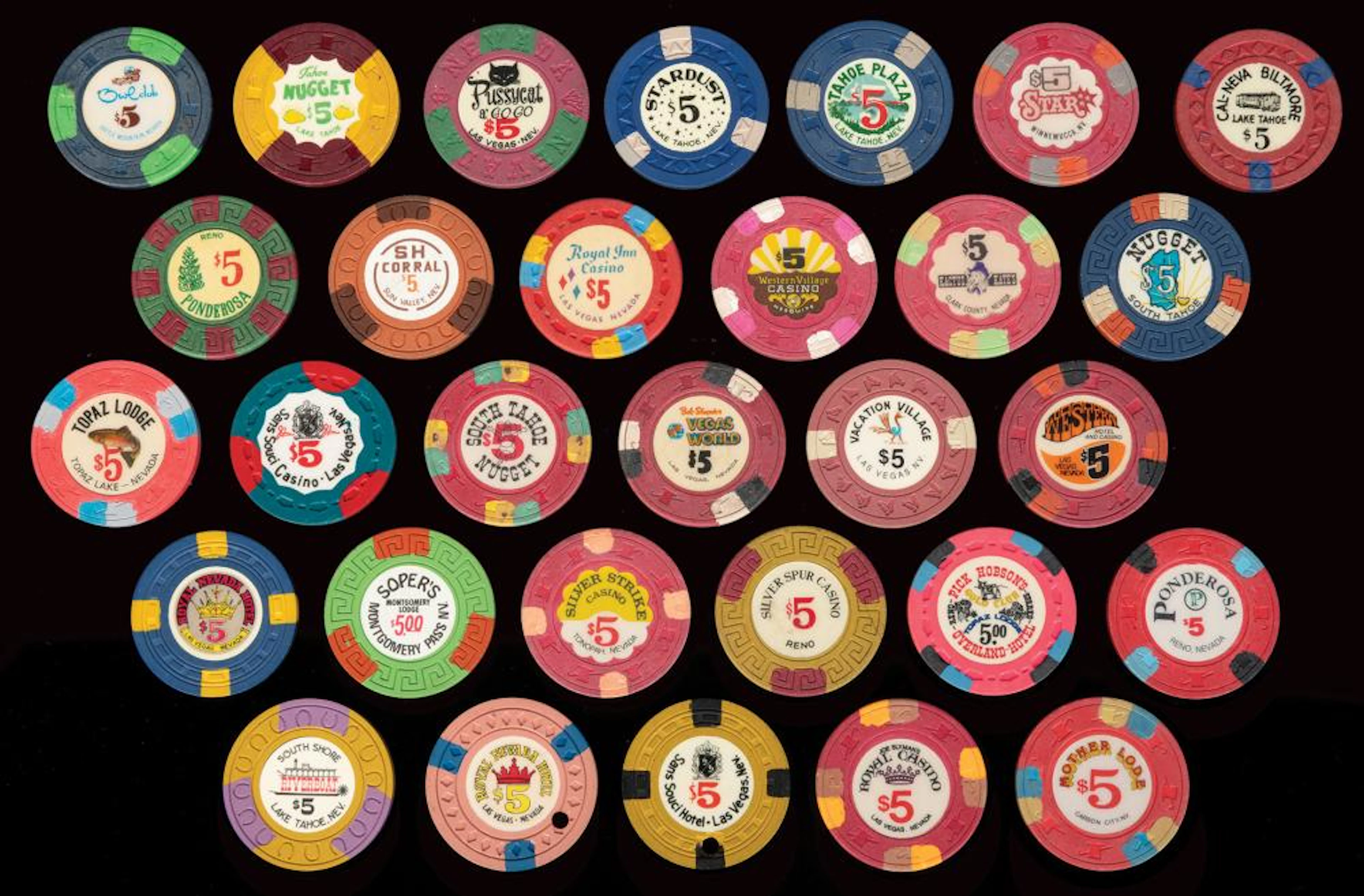 Lot of Las Vegas and Nevada $5 Casino Chips (30). Includes ...