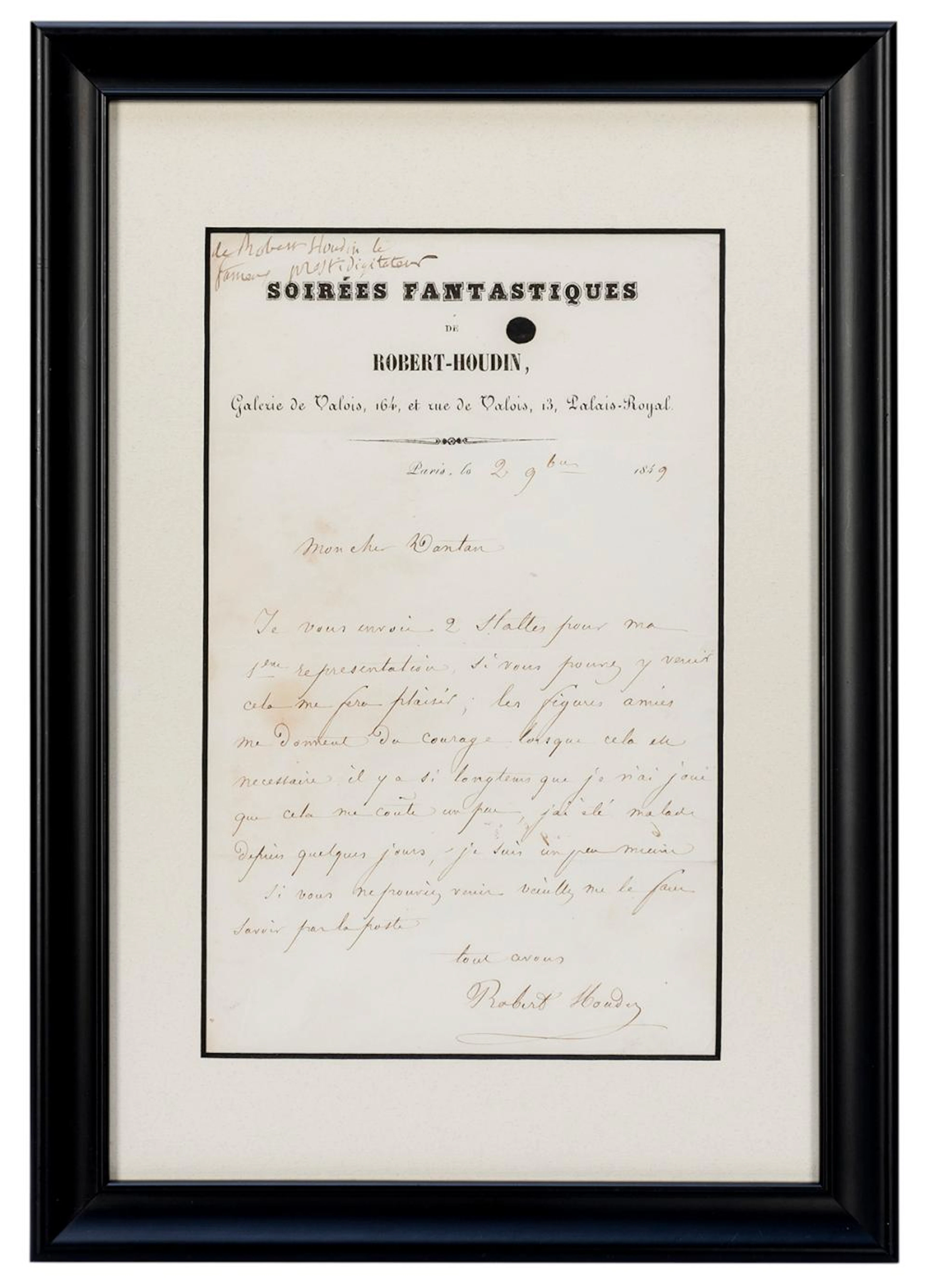 Robert-Houdin, Jean Eugéne. Important Autograph Letter Writ...